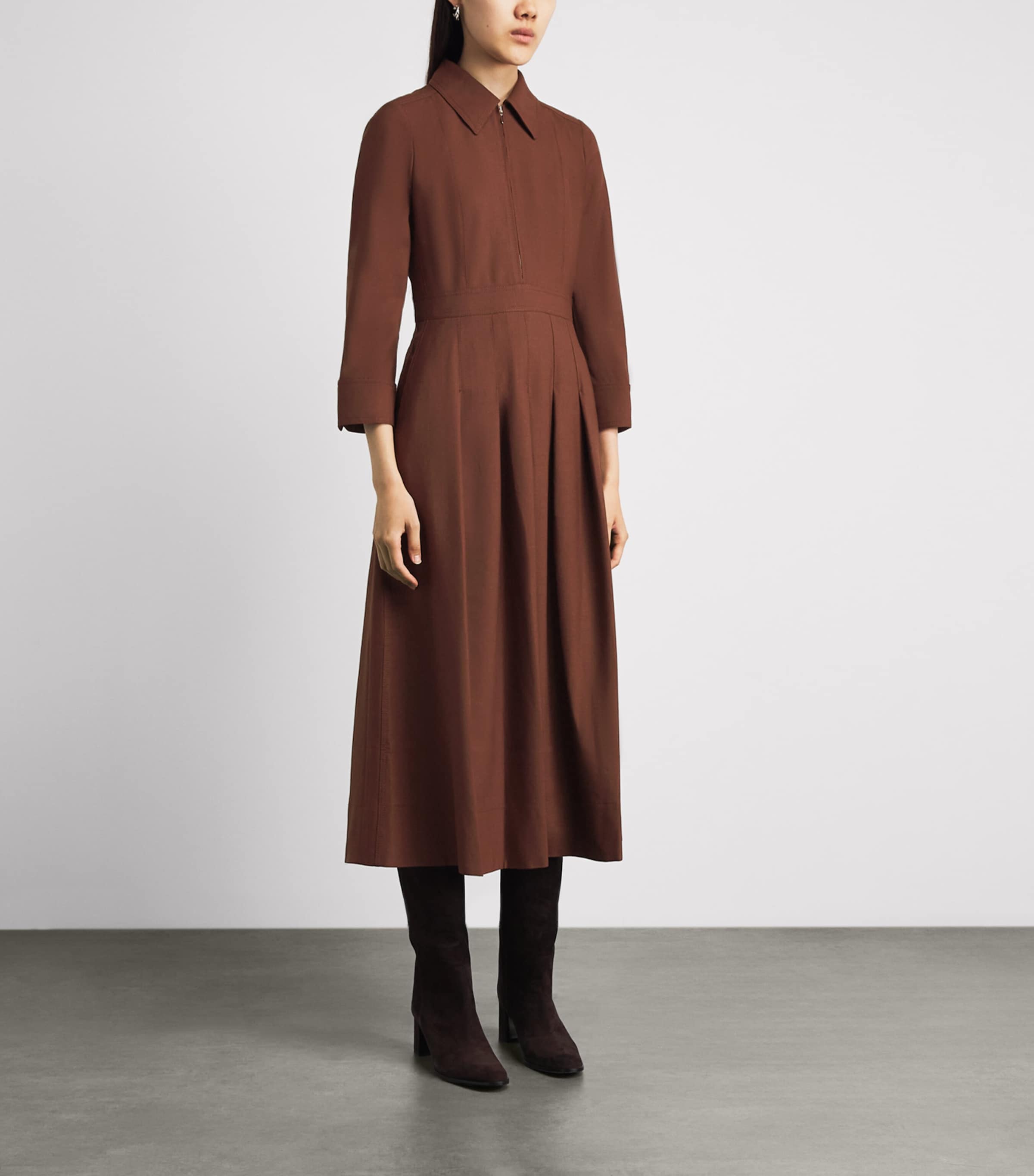 ME+EM Womens Zipped Fit and Flare Midi Dress Deep Pecan Brown Image 4