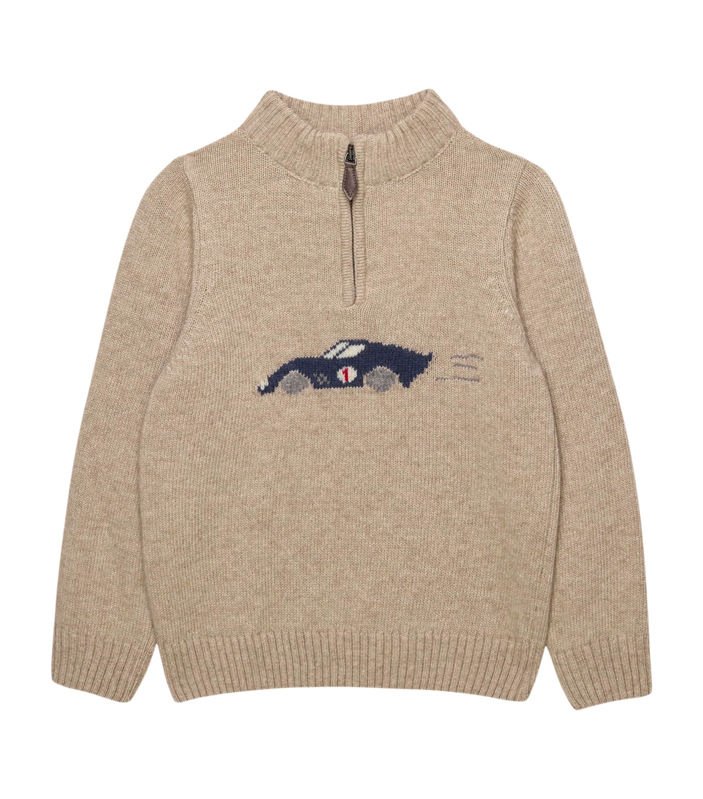Trotters Sebastian Half-Zip Sweater (6-11 Years) Oatmeal Image 1