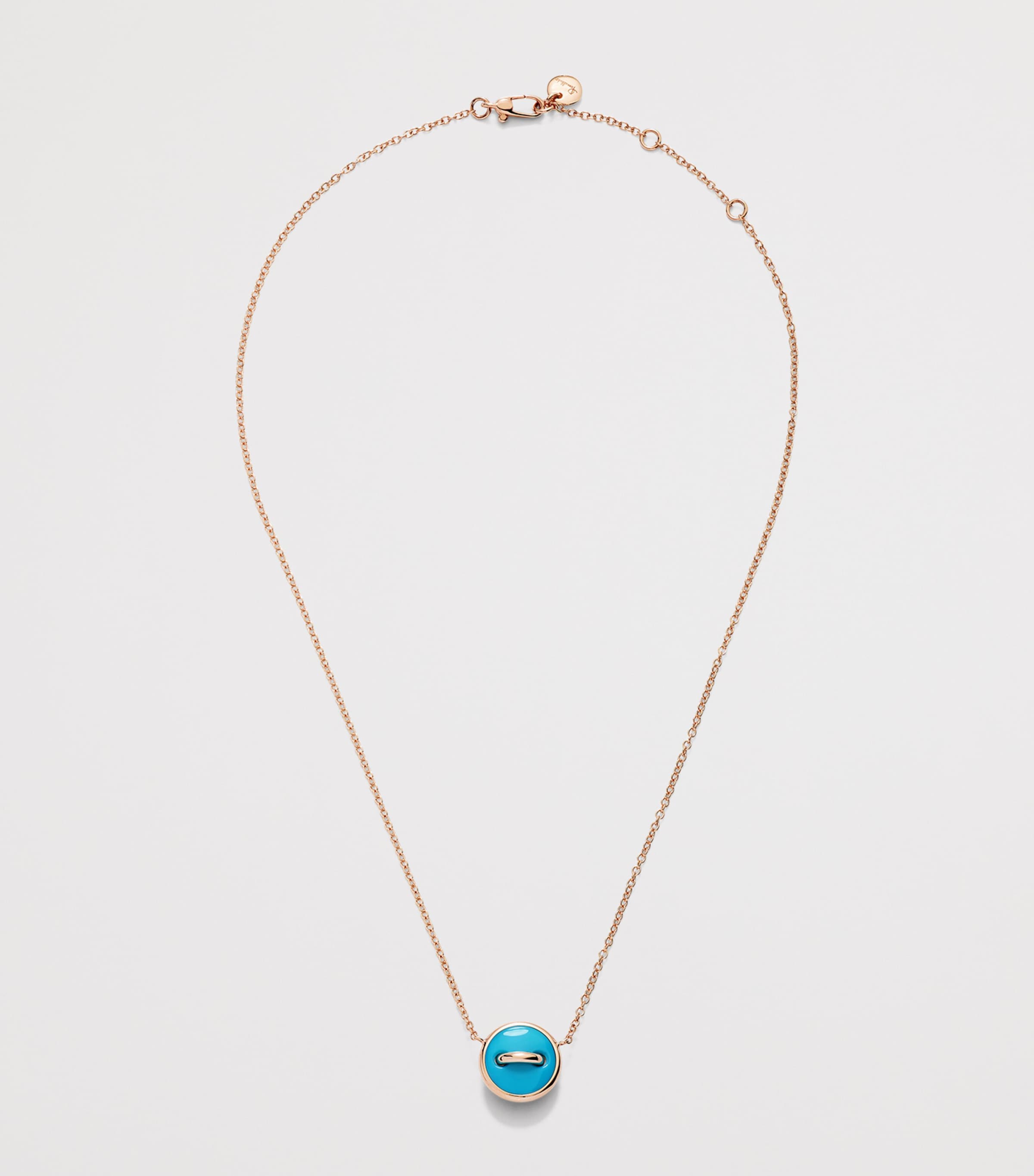 Rose Gold, Diamond and Turquoise Pom Pom Dot Necklace DB0TU Image 2