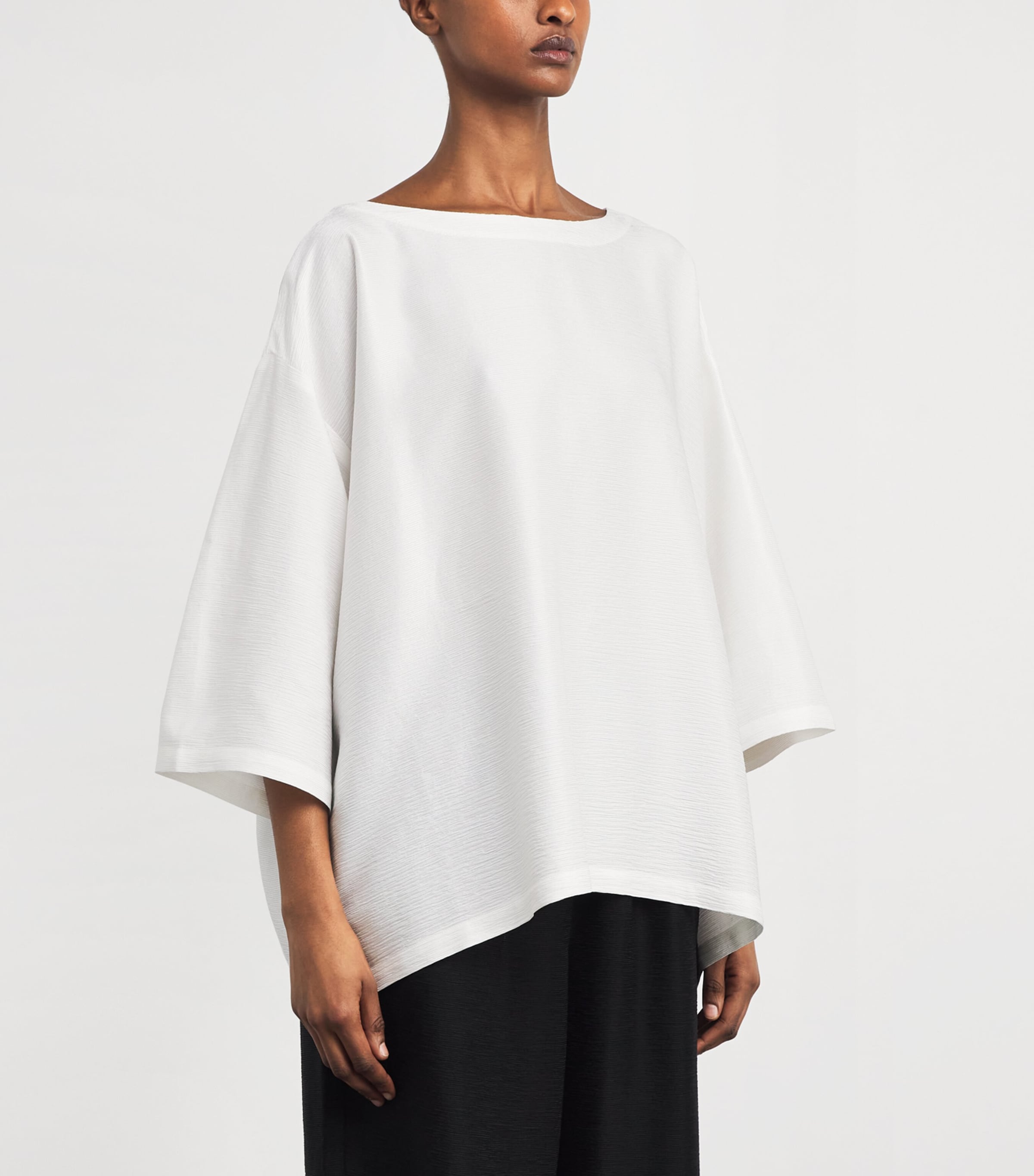 Silk Plissé Scoop-Neck Top WHITE Image 3