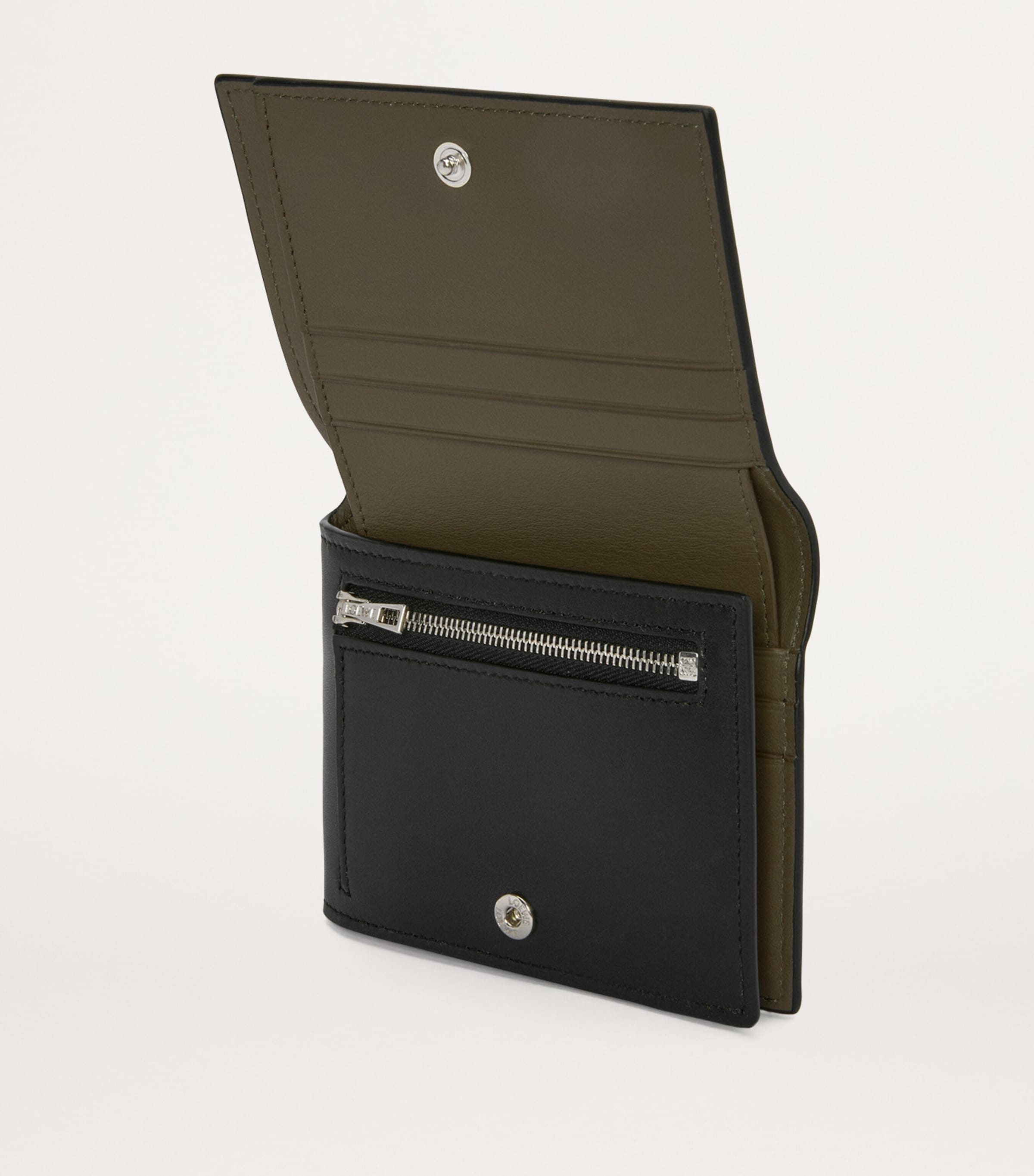 Leather Folded Wallet BLACK/DARK KHAKI Image 3