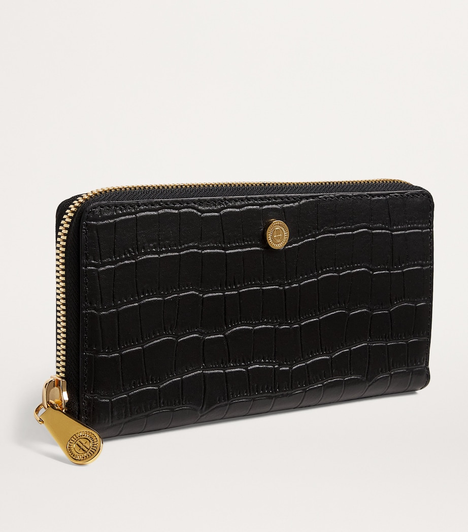 Croc-Embossed Leather Long Wallet BLACK Image 2