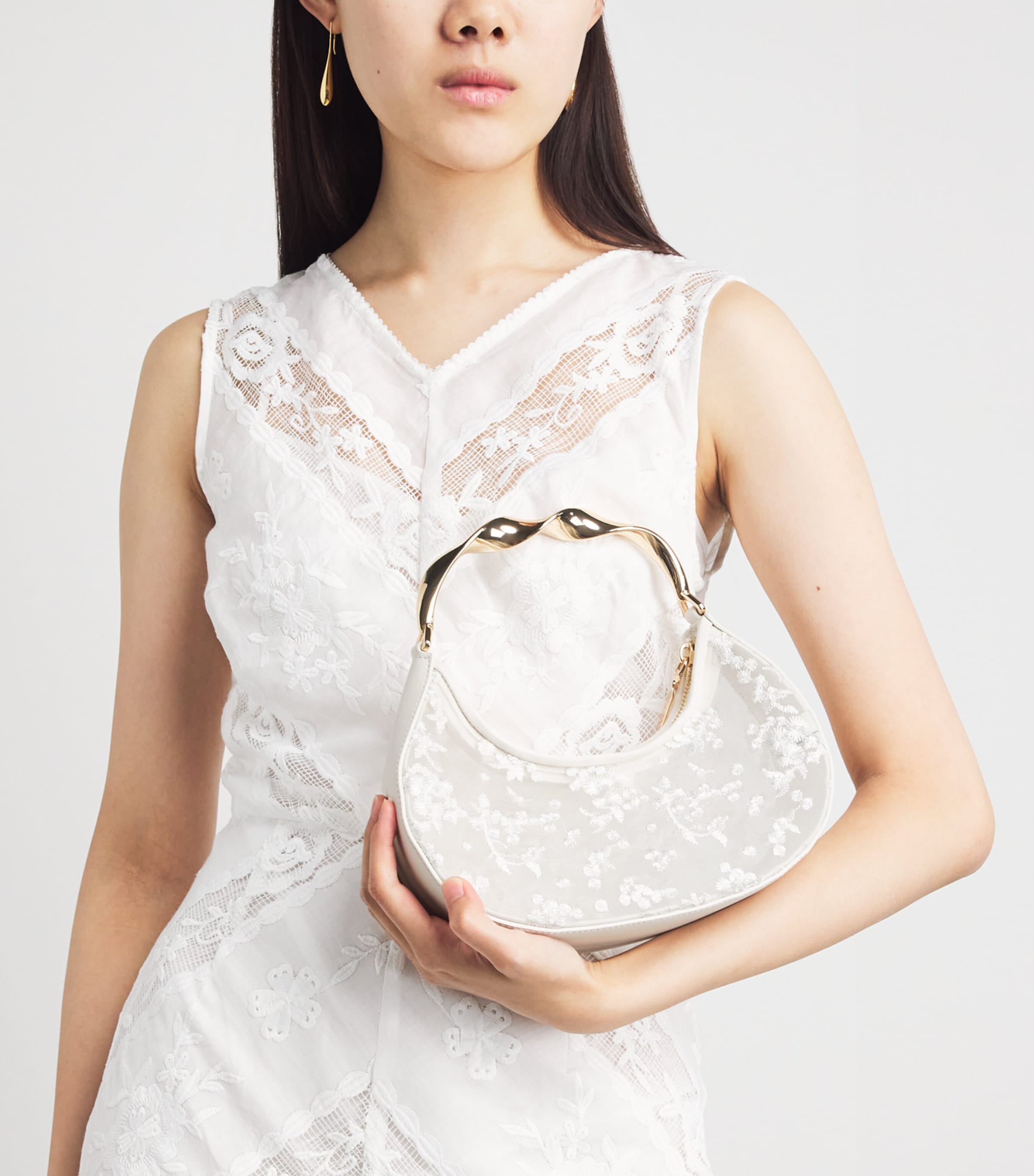 Simkhai Mesh Embroidered Nixi Clutch Bag Ivory Image 5