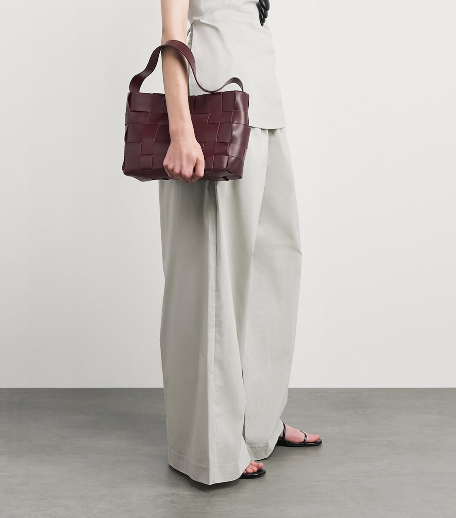 Mini Leather Woven Tote Bag PLUM Image 5