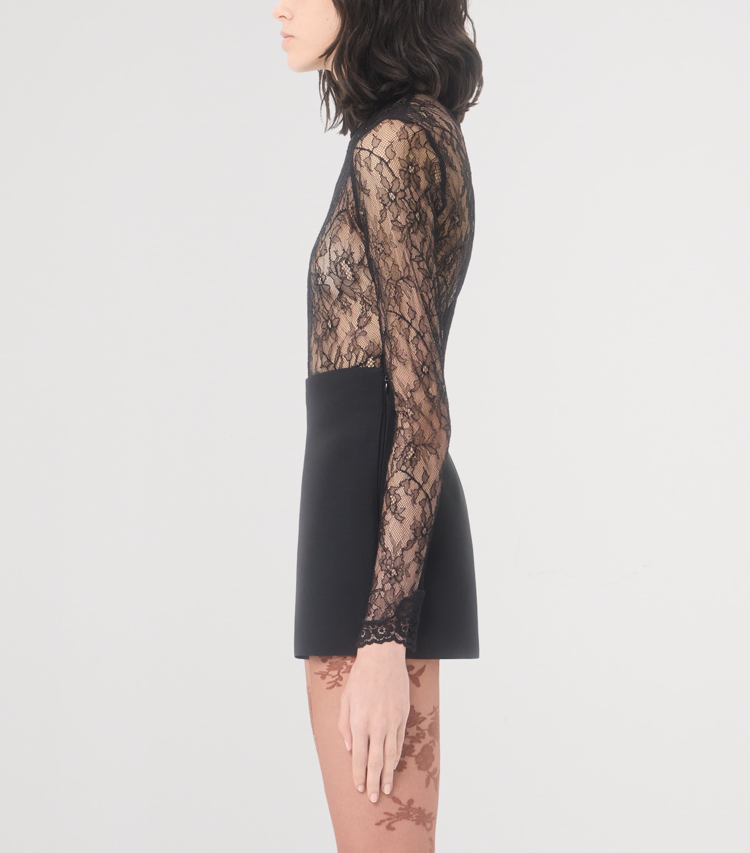 Valentino Womens Lace High-Neck Bodysuit Image 3