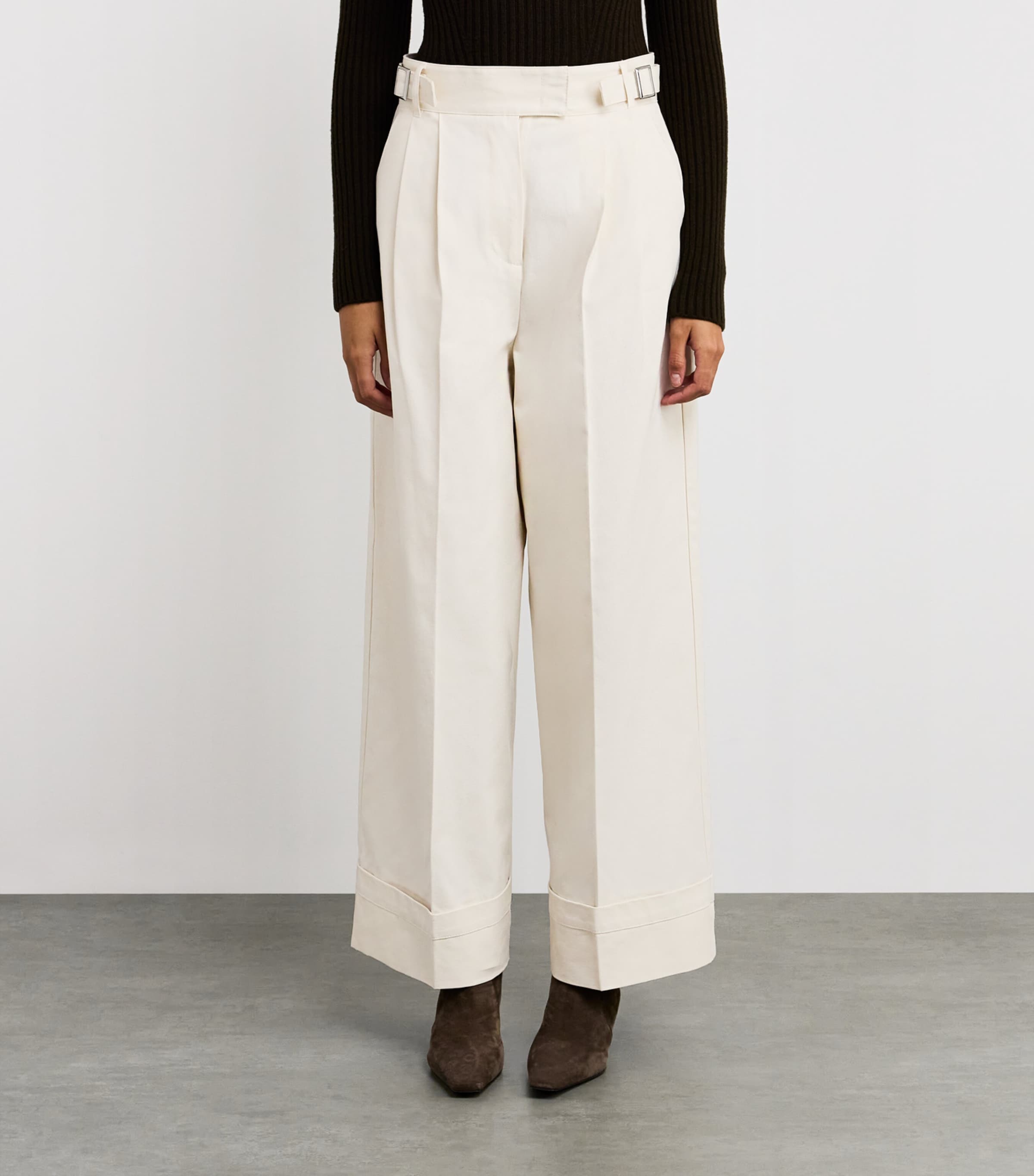 Cotton Wide-Leg Trousers WHITE Image 3