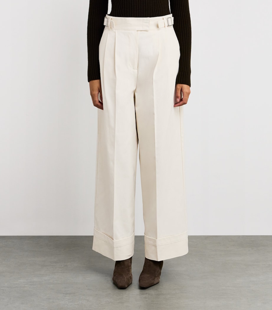 Cotton Wide-Leg Trousers WHITE Image 3