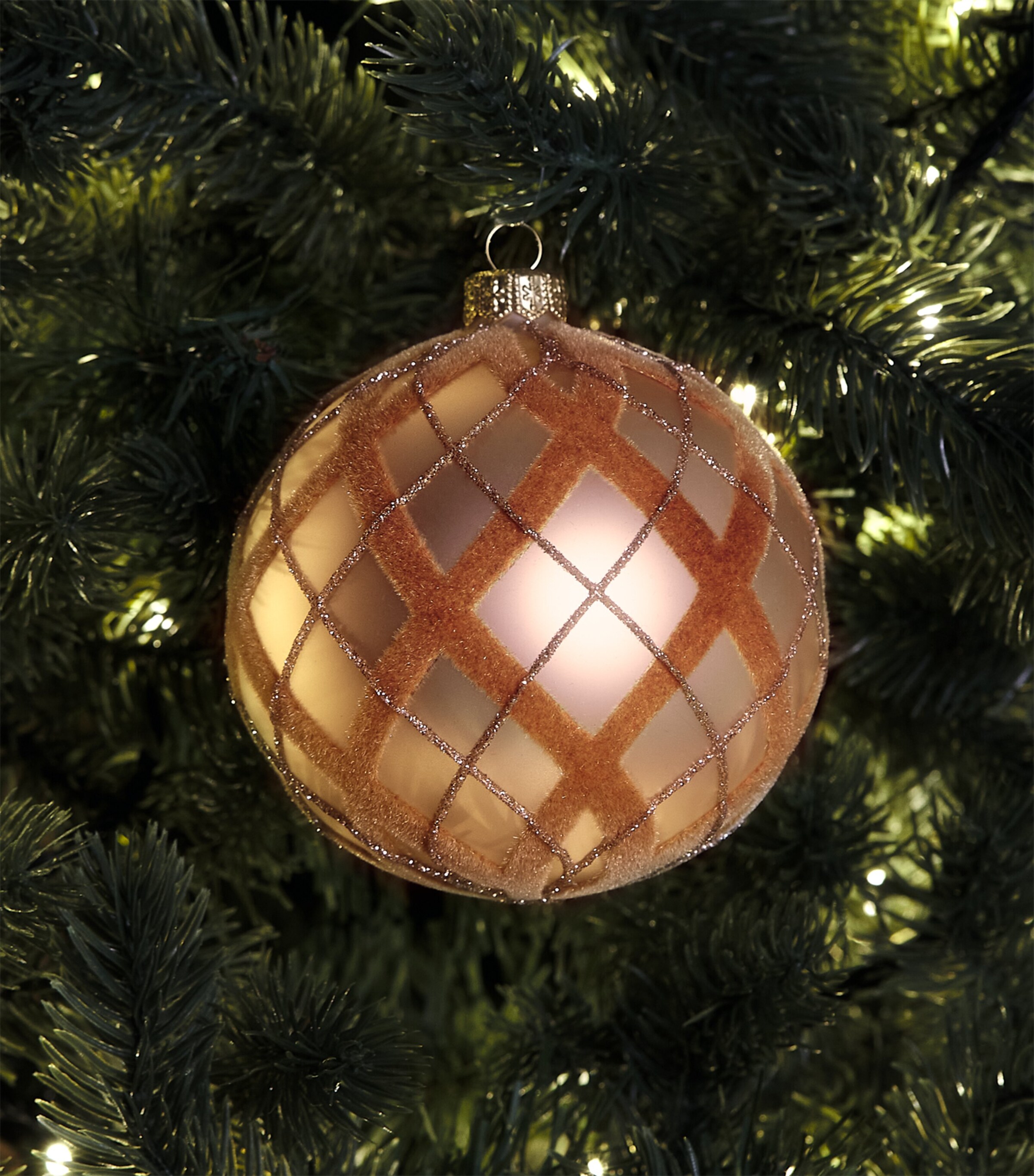 Harrods Glitter Tartan Bauble Champagne Matt Image 3