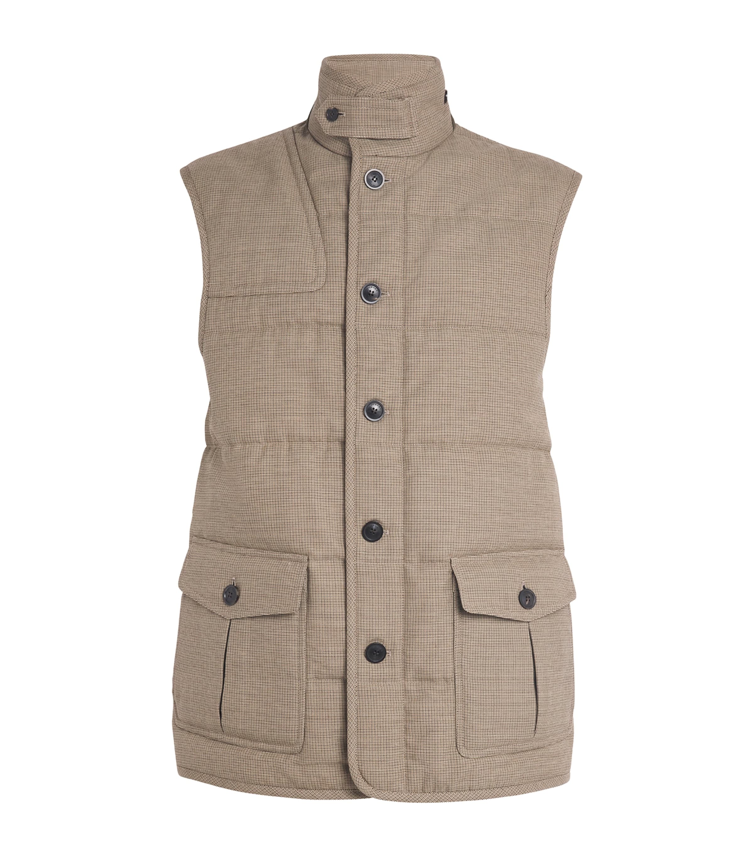 Purdey Lambswool Check Rothbury Gilet In Brown