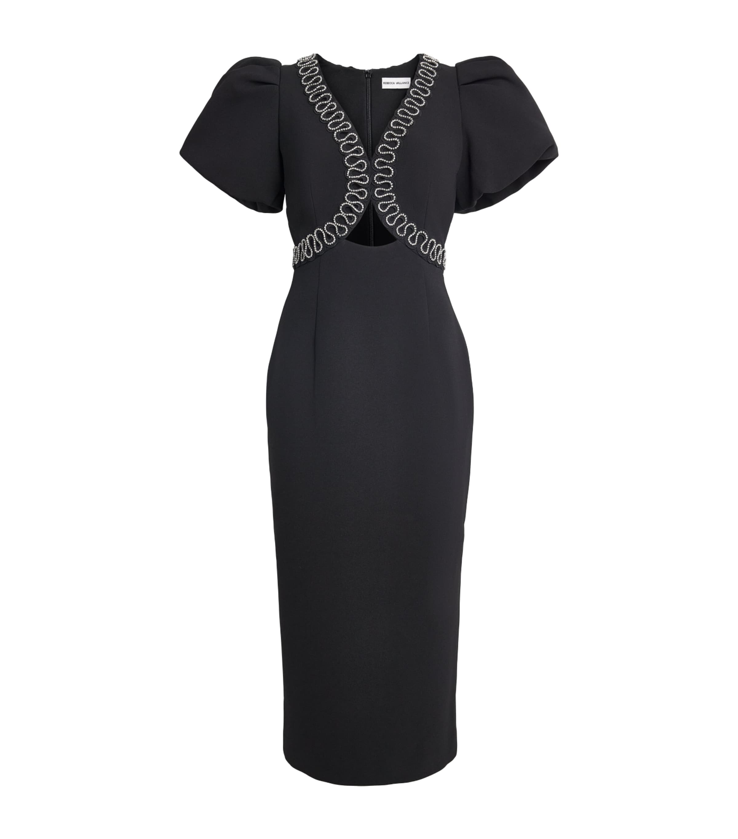 Rebecca Vallance Nyx Crystal-embellished Cutout Crepe Midi Dress In Black