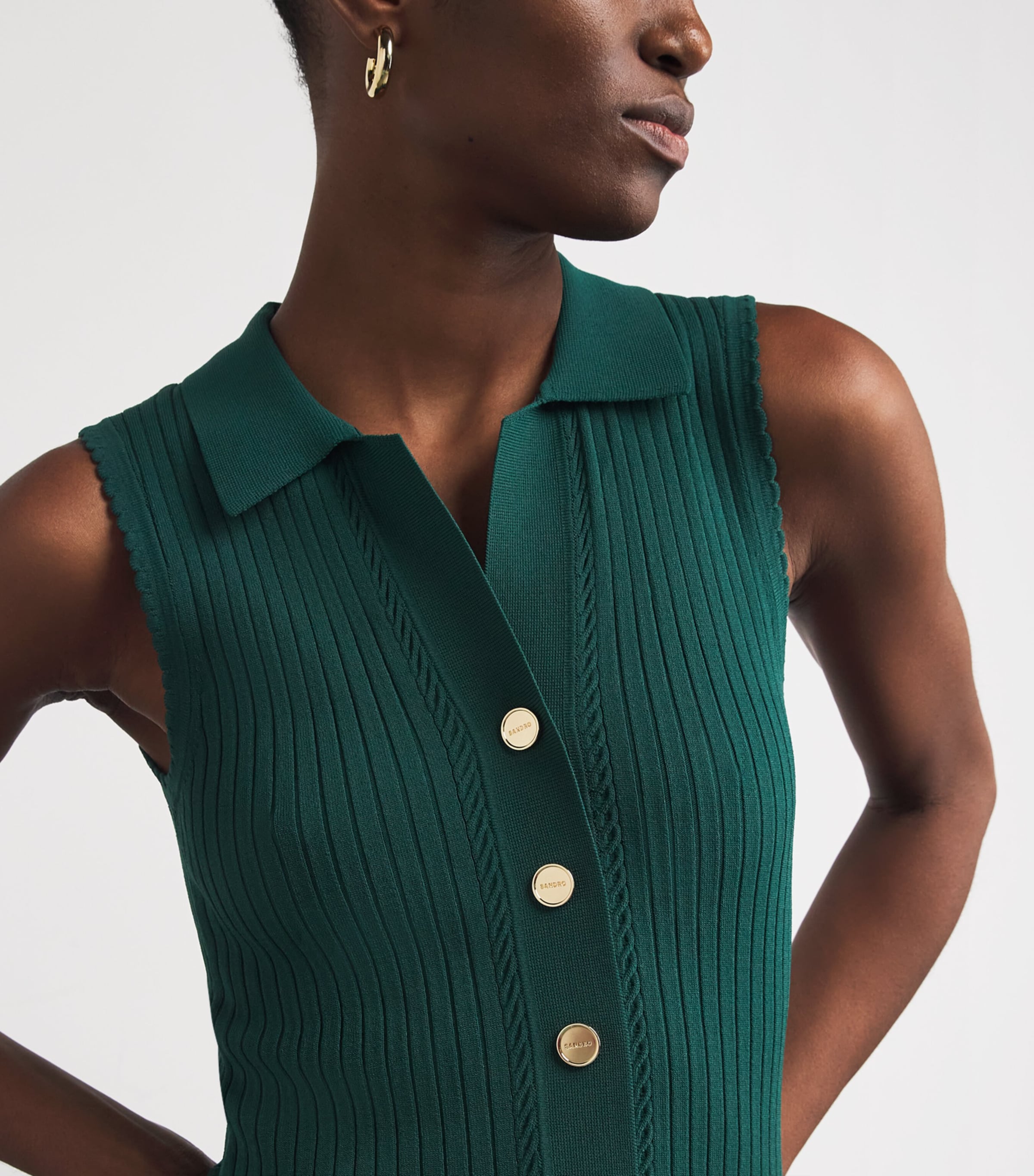 Cable Knit Polo Maxi Dress DARK GREEN Image 4