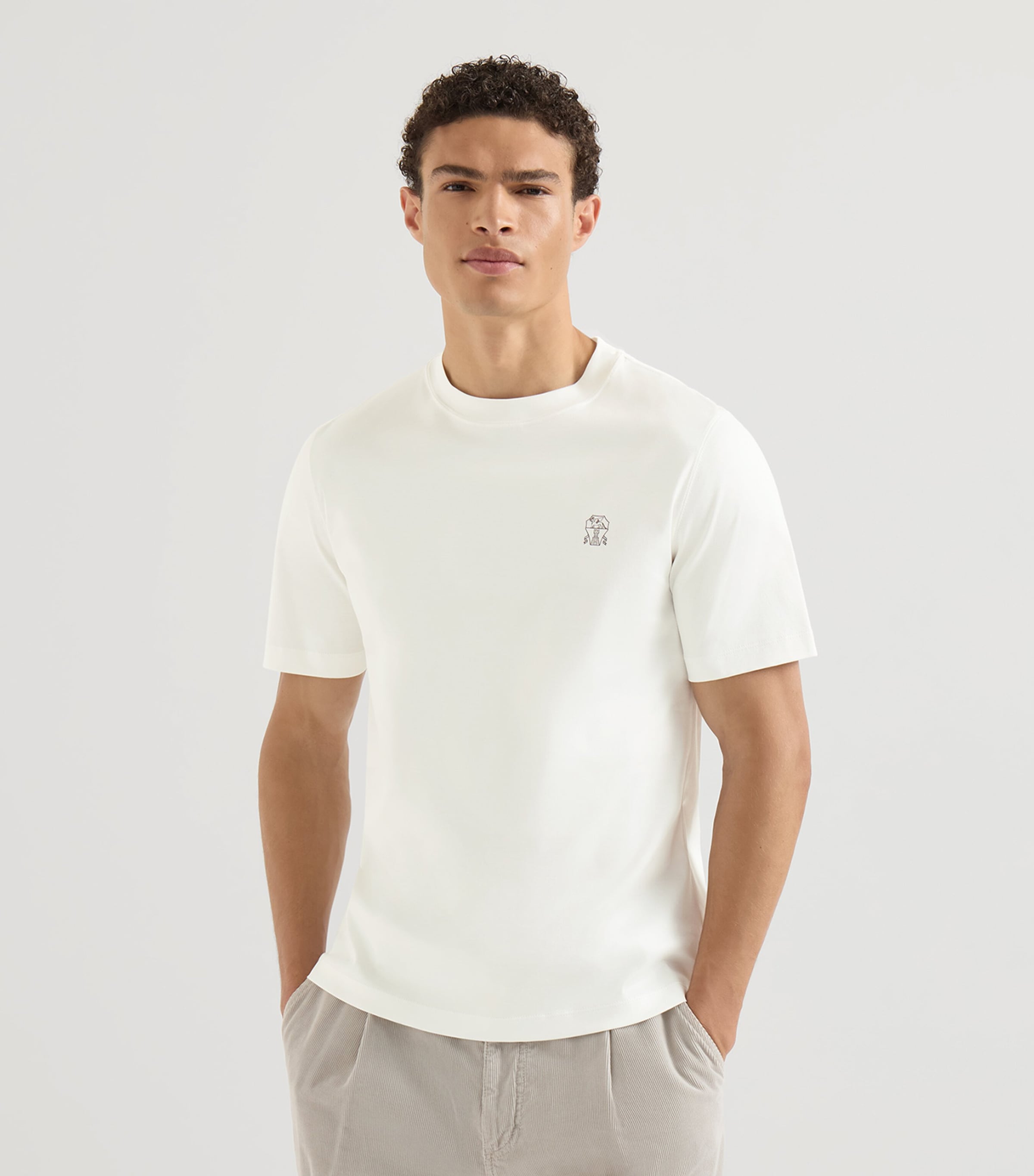 Brunello Cucinelli Mens Cotton Logo T-Shirt White+brown Image 4