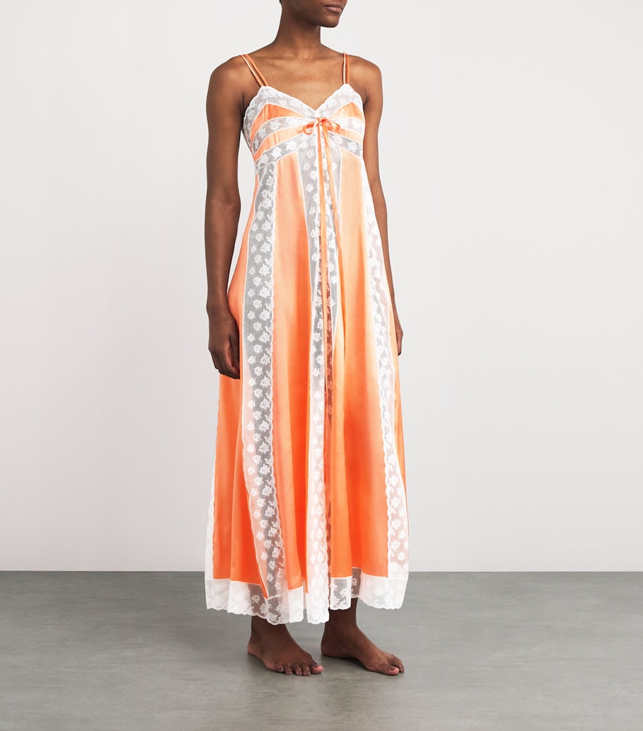 Silk Lace-Detail Nightdress LIGT ORANGWWHITELACE Image 2