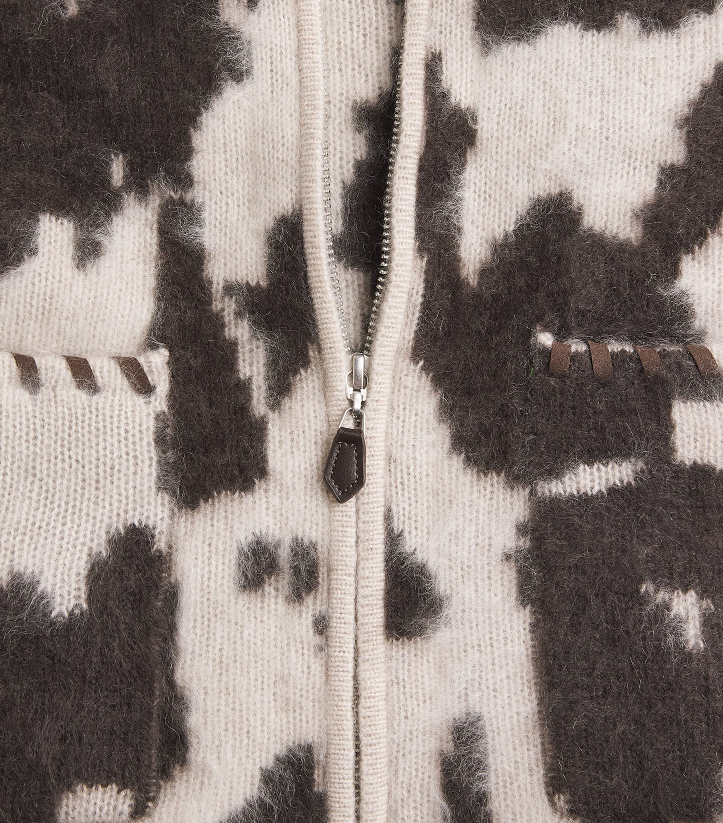 Guest In Residence Womens Cashmere Cow Grizzly Zip-Up Cardigan Oatmeal/burnt Cocoa Image 6