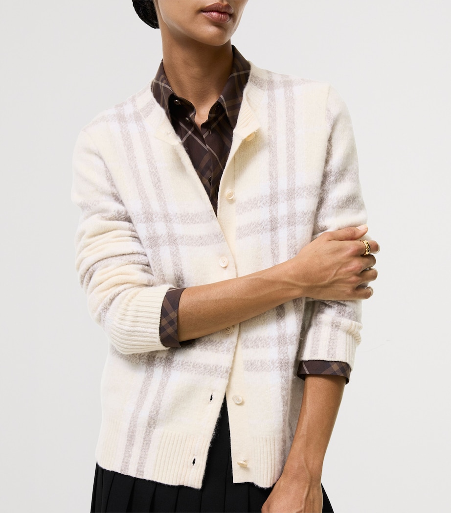 Burberry Womens Cashmere Check Cardigan Ecru Beige Ip Chk Image 3