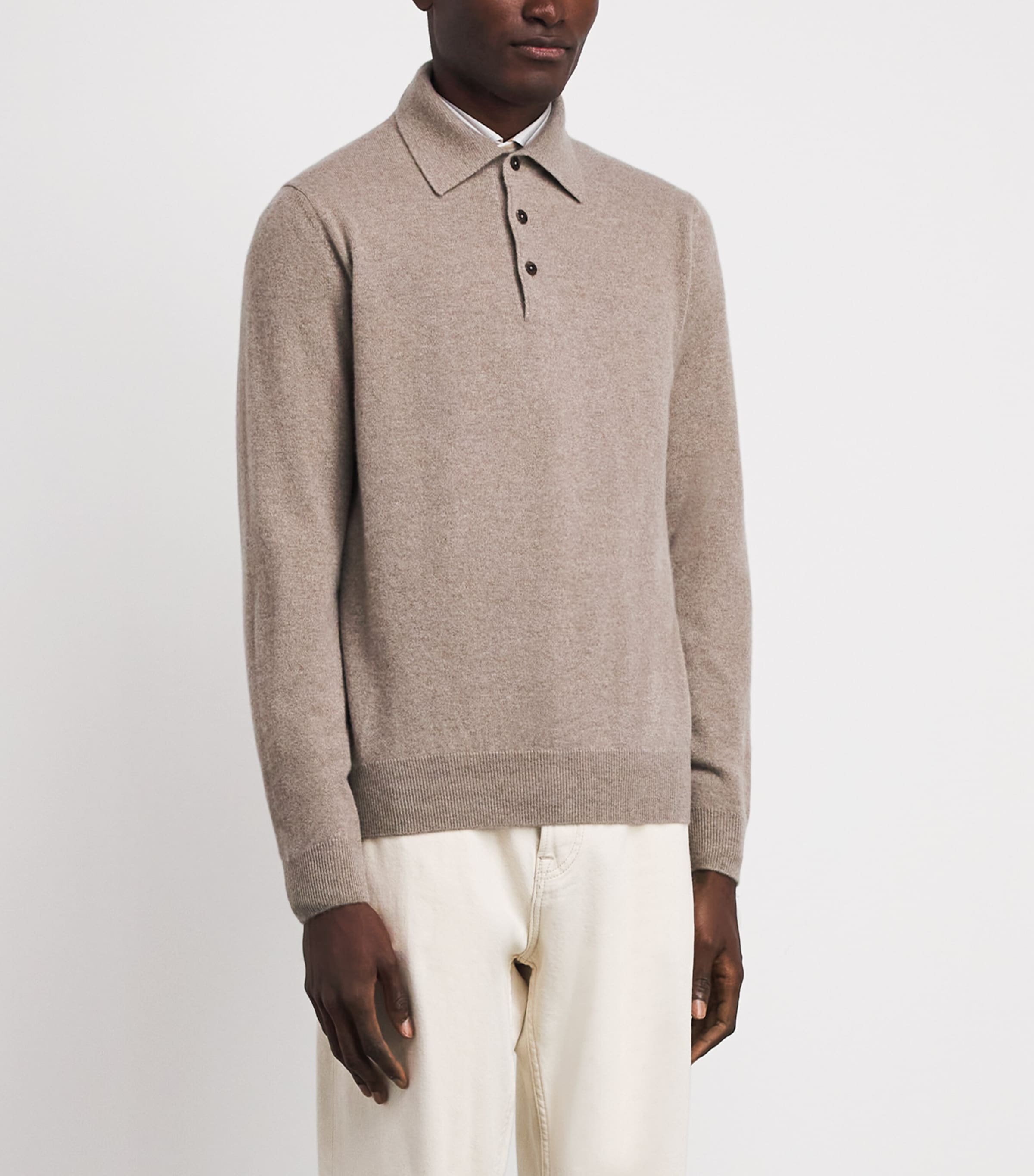 Fioroni Cashmere Mens Cashmere Long-Sleeve Polo Shirt Torto Image 4