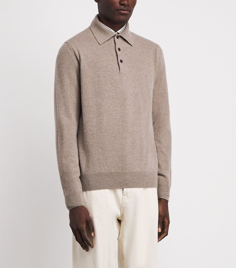 Fioroni Cashmere Mens Cashmere Long-Sleeve Polo Shirt Torto Image 4