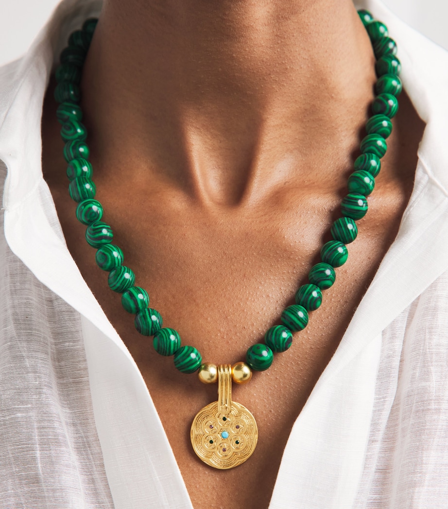 Rixo Gold-Plated Malachite Ischia Necklace Green Image 4