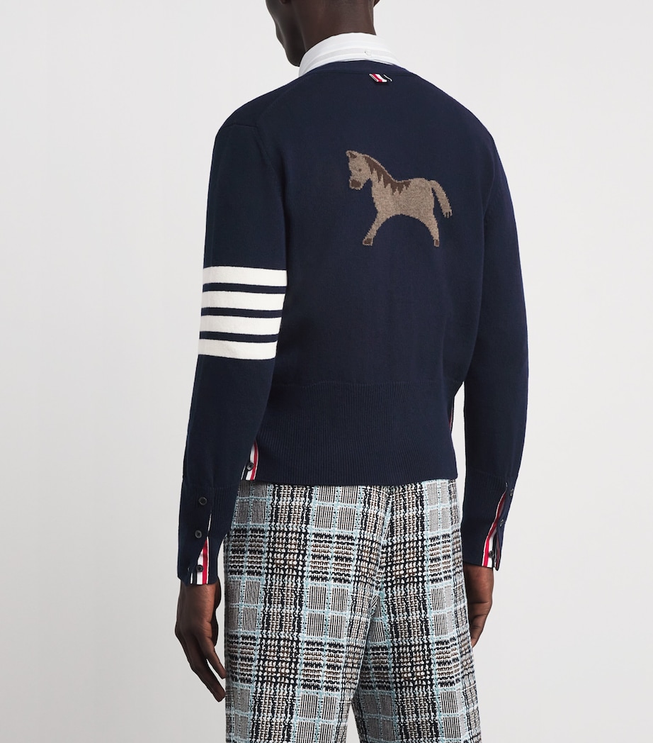 Virgin Wool 4-Bar Stripe Cardigan NAVY Image 4