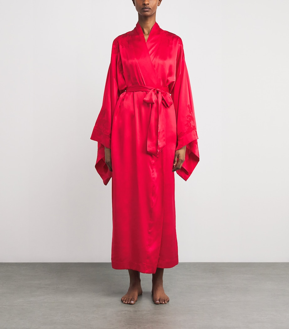 TORLOWEI Womens Silk-Lace Long Robe Ruby/ruby Image 2