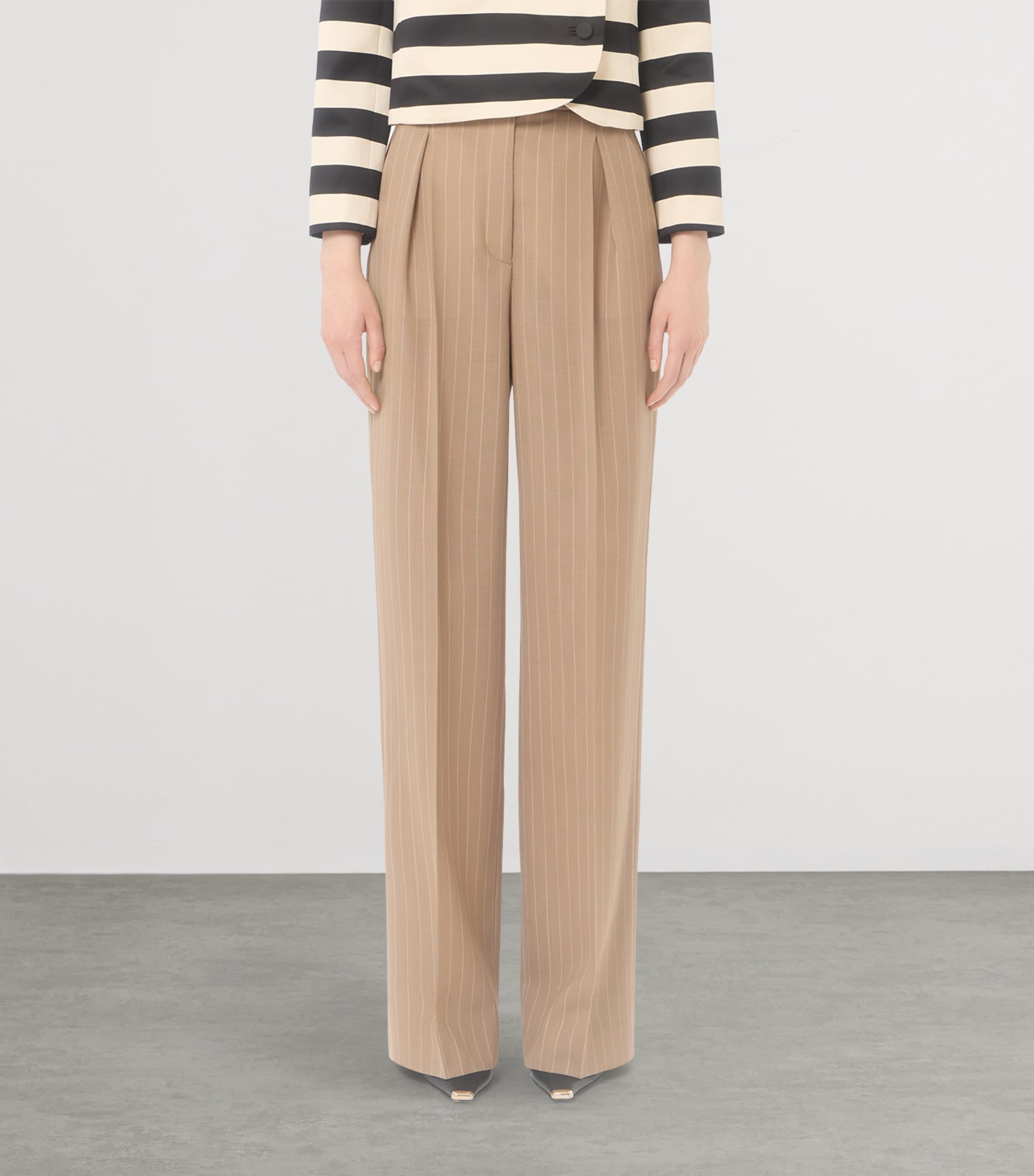 Valentino Womens Wool Pinstripe Wide-Leg Trousers Image 3