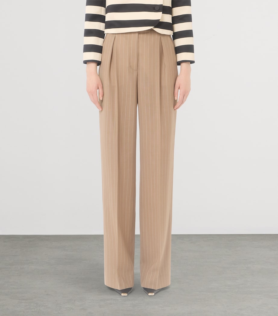 Valentino Womens Wool Pinstripe Wide-Leg Trousers Image 3
