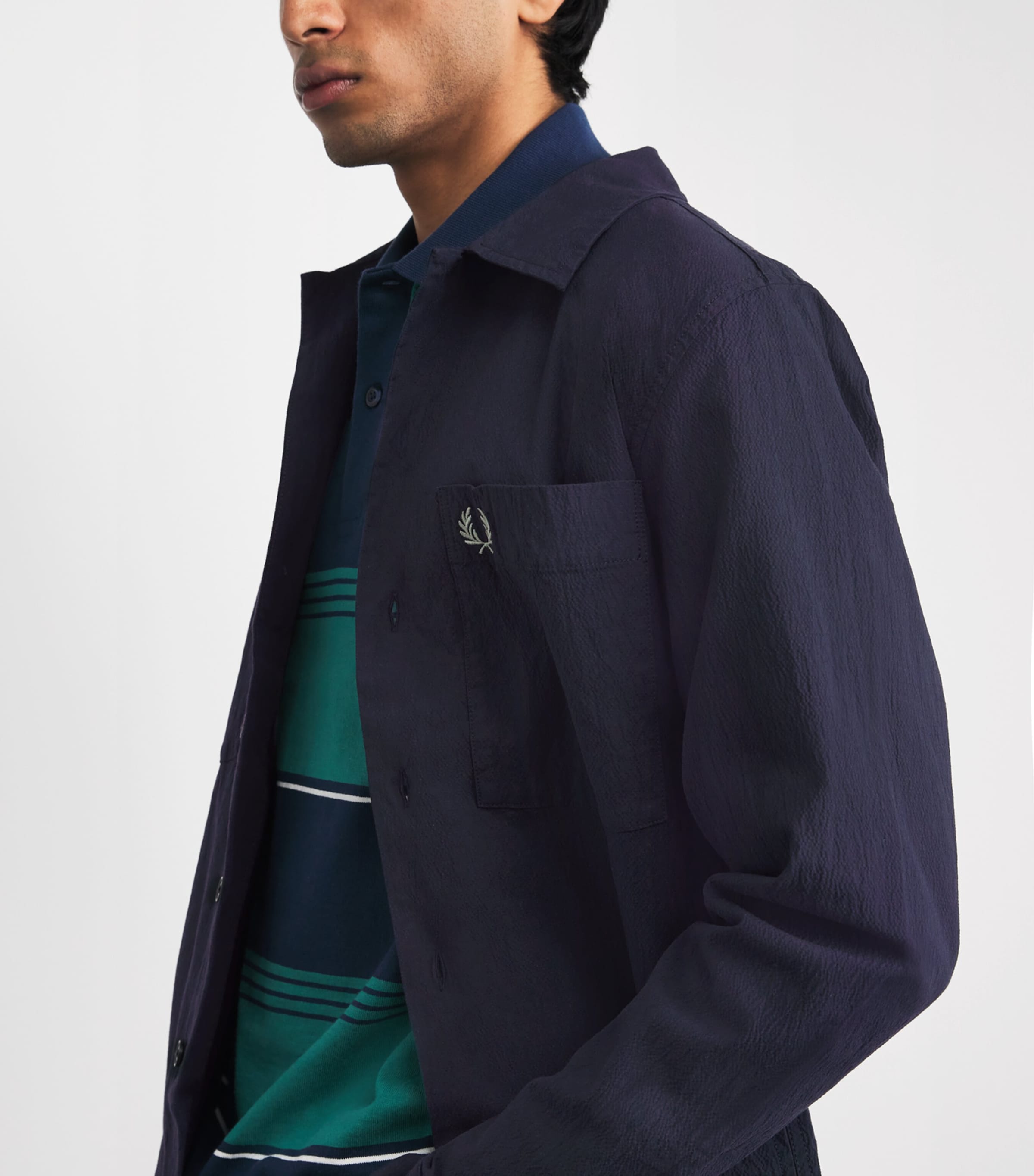 Fred Perry Mens Seersucker Double-Pocket Overshirt Navy Image 3
