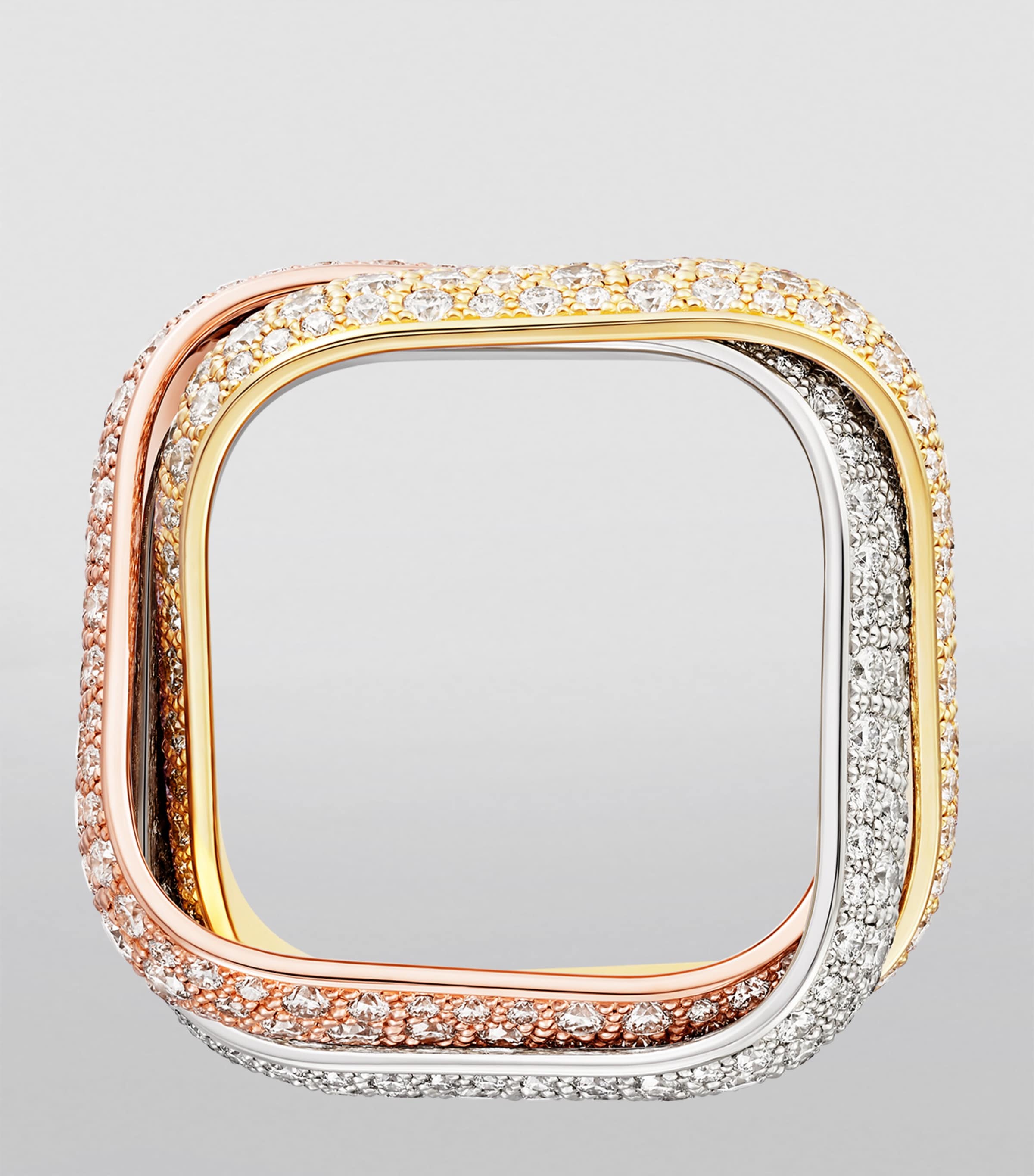 Large Yellow, White, Rose Gold and Diamond Trinity Ring MIXED GOLD Image 2