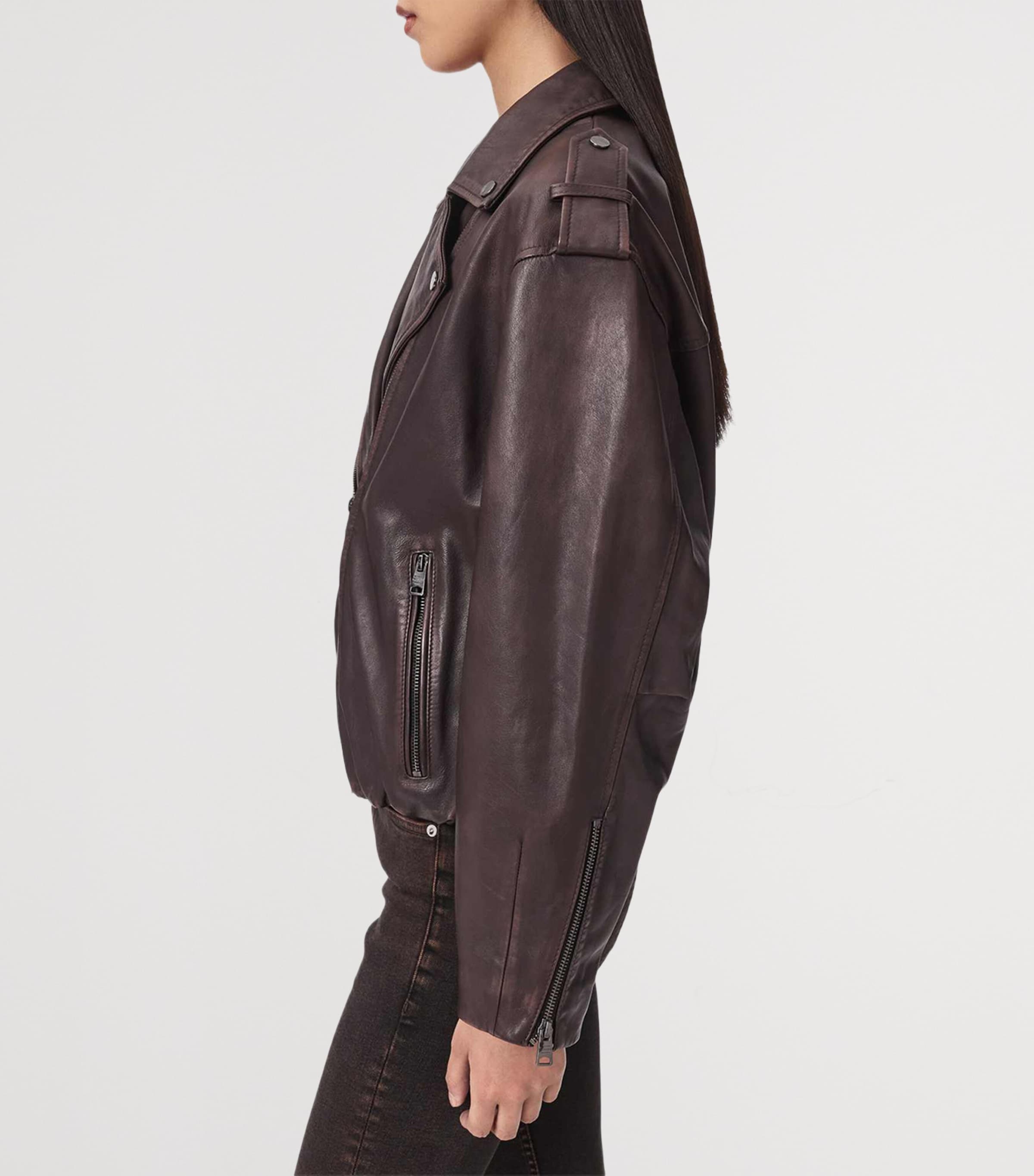 AllSaints Womens Leather Samina Biker Jacket Oxblood Red Image 5