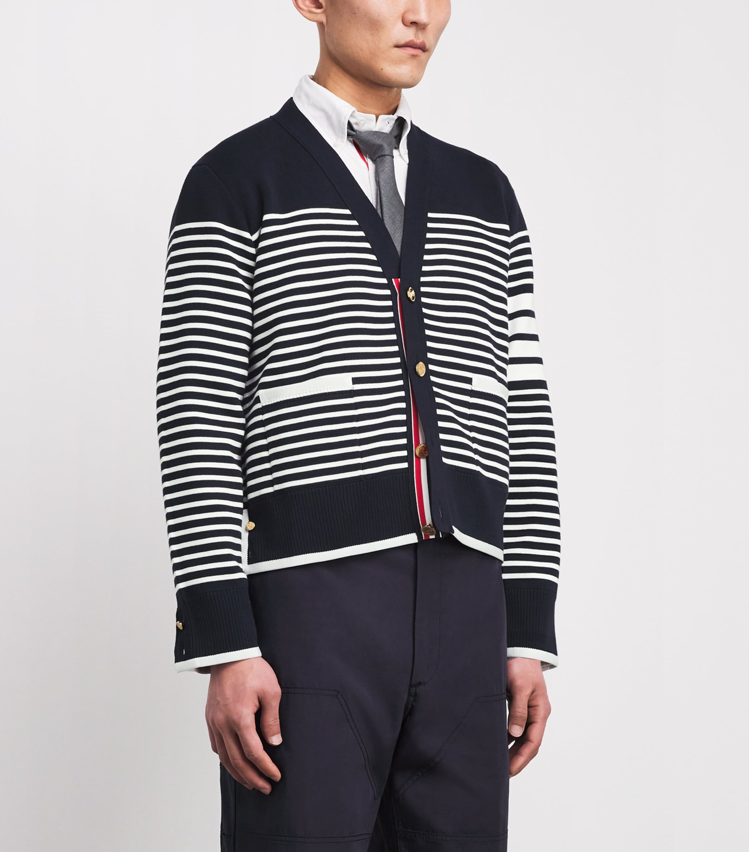 Thom Browne Mens Cotton Stripe Cardigan Navy/white Image 4