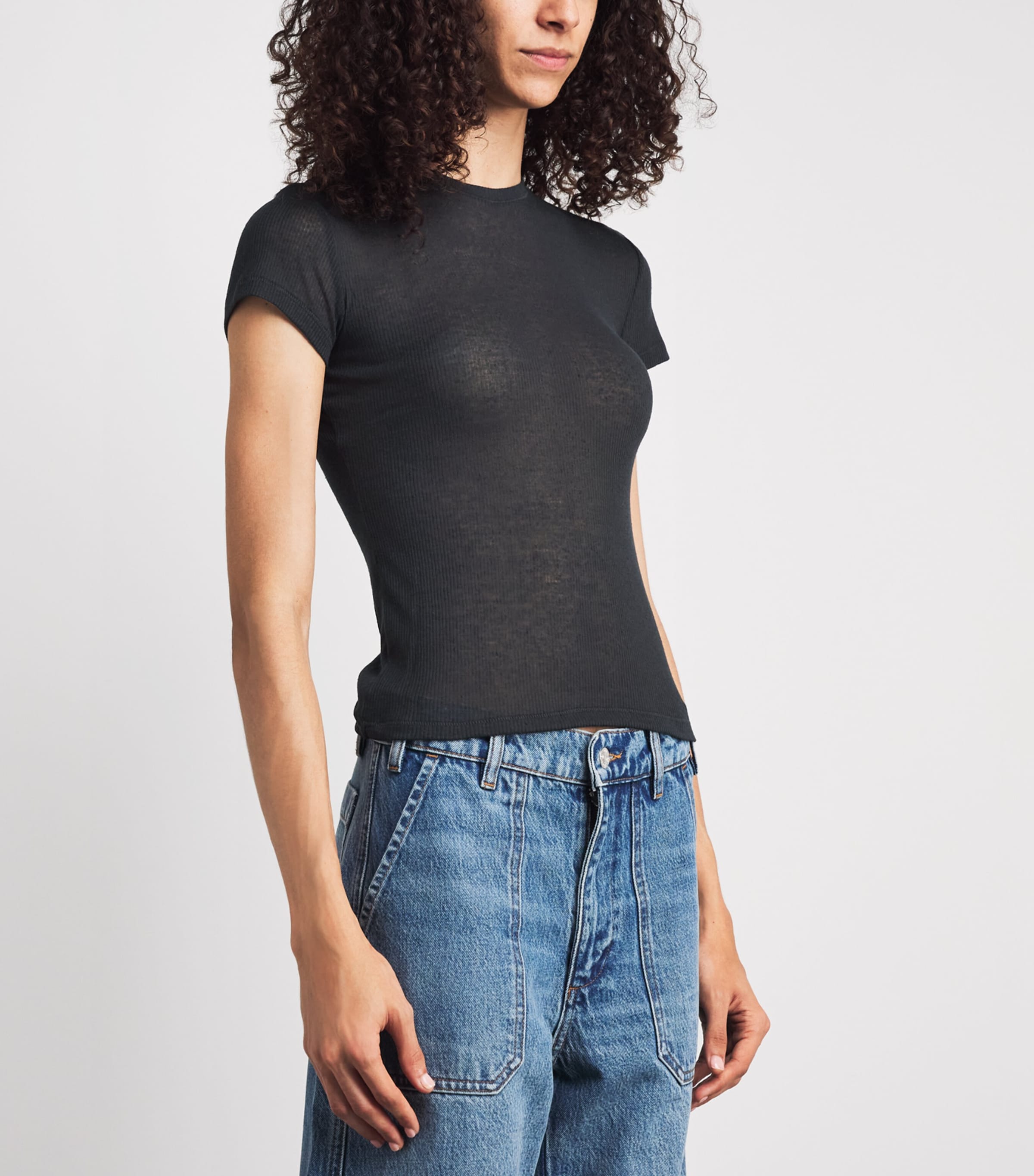 Skims Womens Semi-Sheer Ribbed T-Shirt Soot Image 4