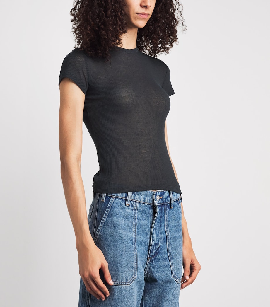 Skims Womens Semi-Sheer Ribbed T-Shirt Soot Image 4