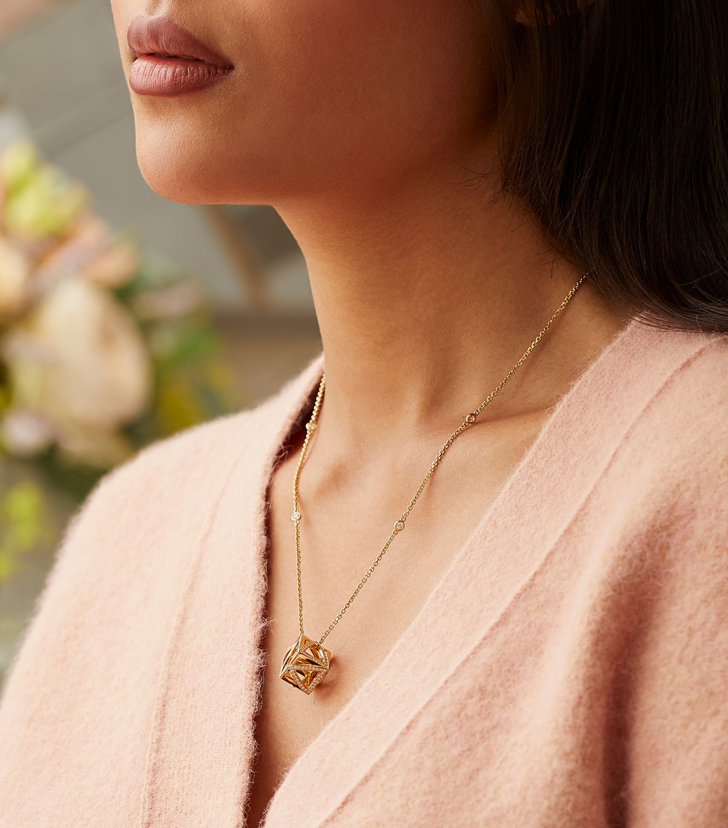 Yellow Gold and Diamond Be You Cube Pendant Necklace YELLOW GOLD Image 2