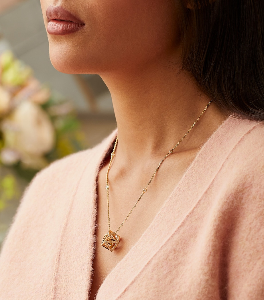 Yellow Gold and Diamond Be You Cube Pendant Necklace YELLOW GOLD Image 2