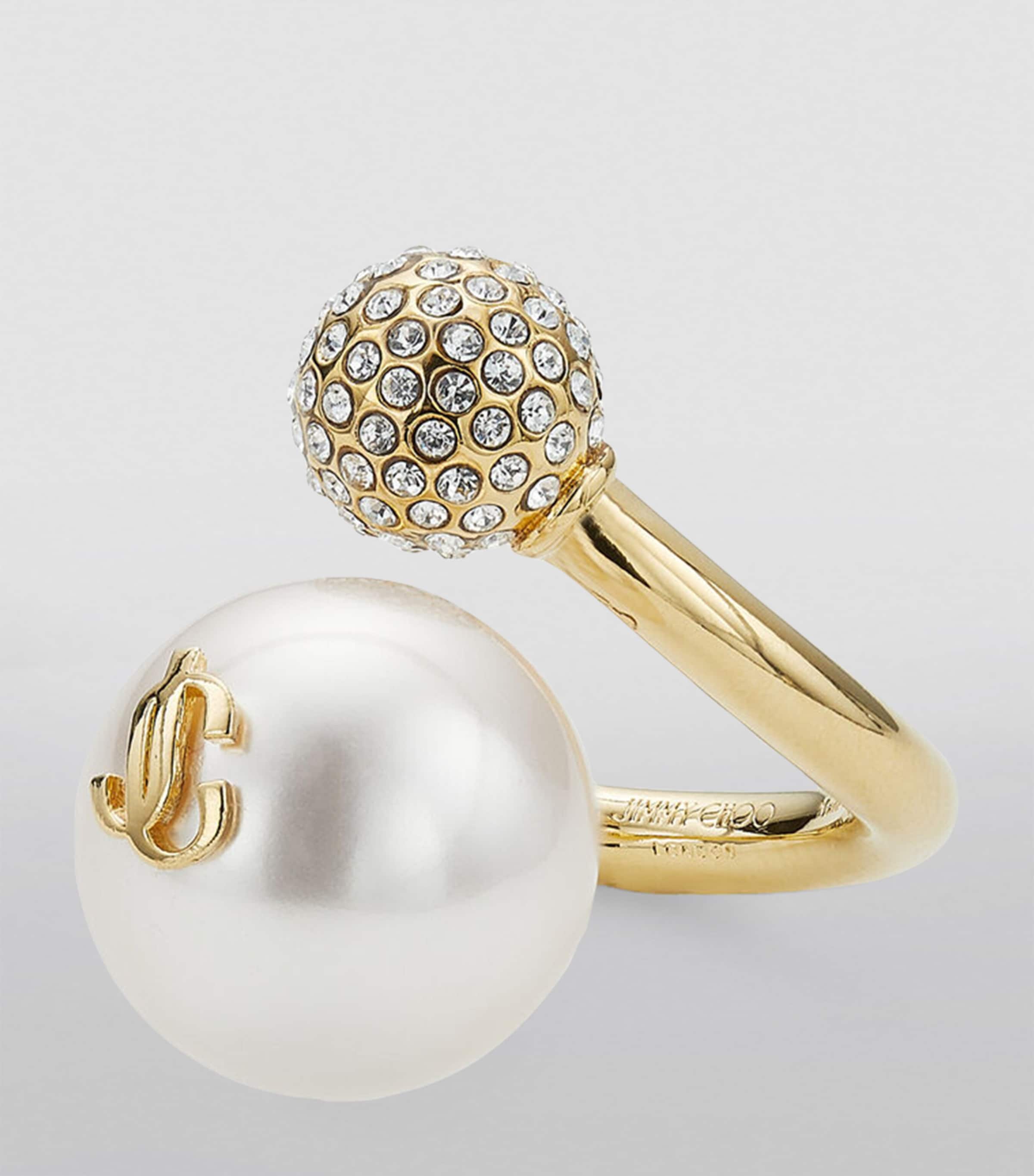 【Jimmy Choo】Auri Ring AURI RING | Gold-Finish Metal Pearl and Crystal Ring