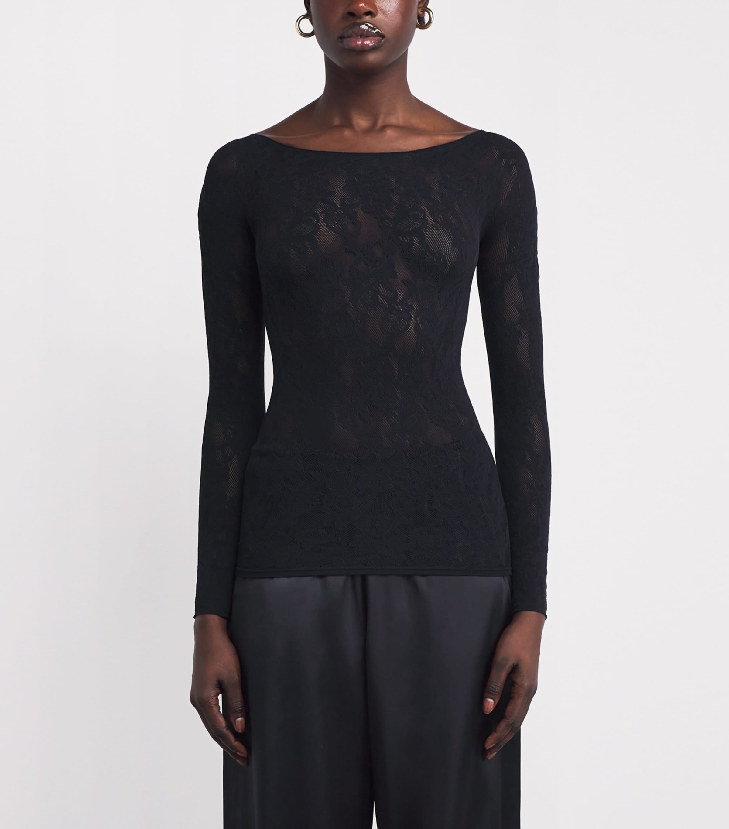 Lace Boat-Neck Long-Sleeve T-Shirt OBSIDIAN Image 3