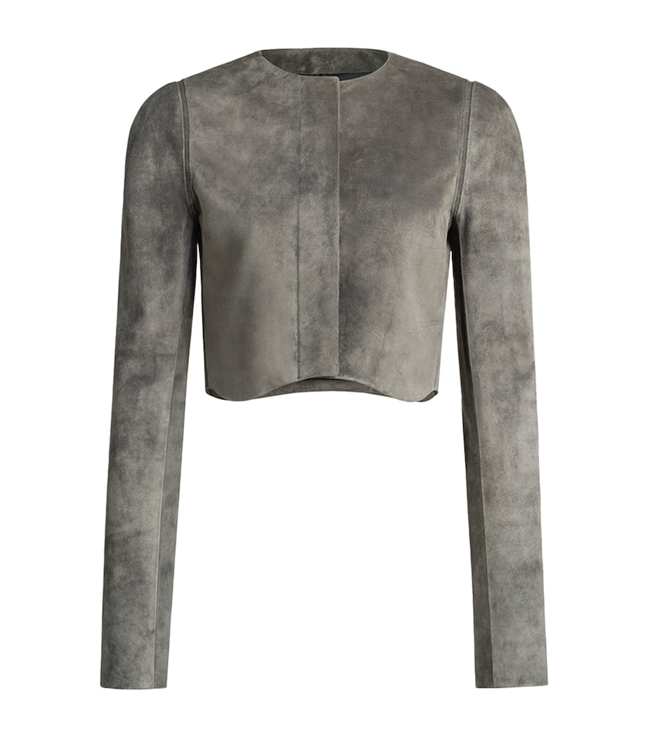 Alaïa Womens Suede Curved-Hem Cropped Jacket Grey Image 1