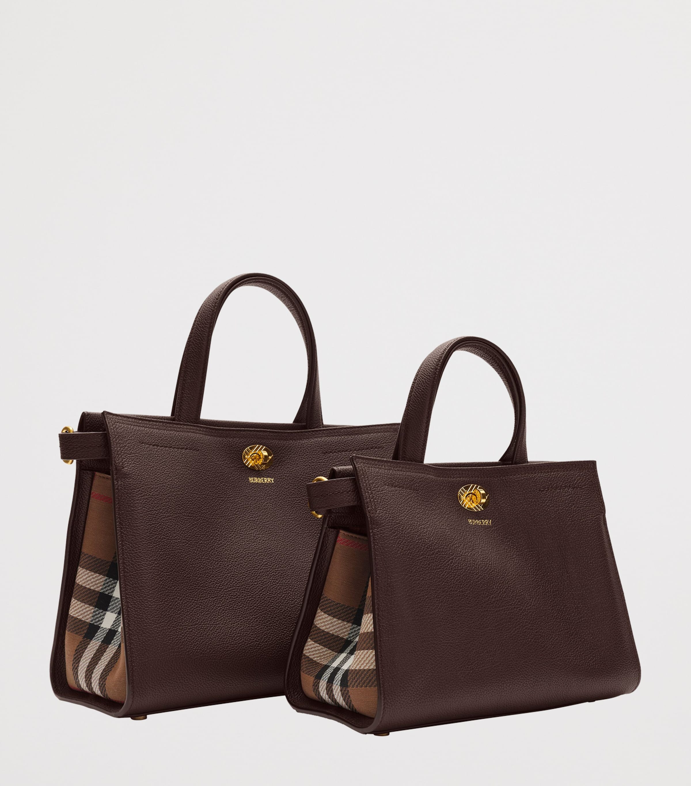 Burberry Mini Leather Cotswolds Check Tote Bag Chocolate Brown Image 7