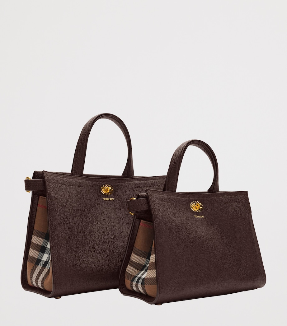 Burberry Mini Leather Cotswolds Check Tote Bag Chocolate Brown Image 7