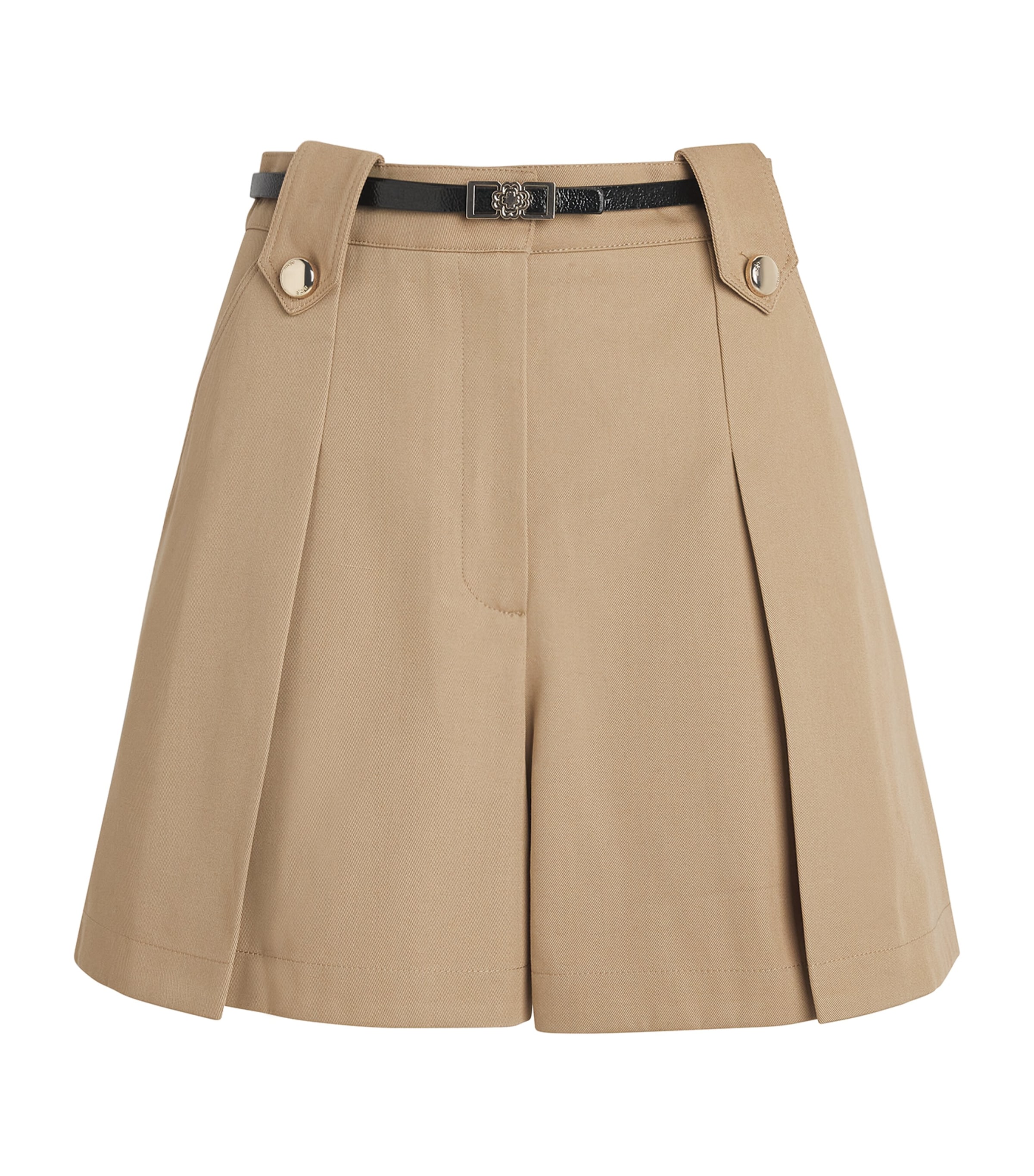 Maje Womens Cotton Pleated Shorts Mastic Beige Image 1