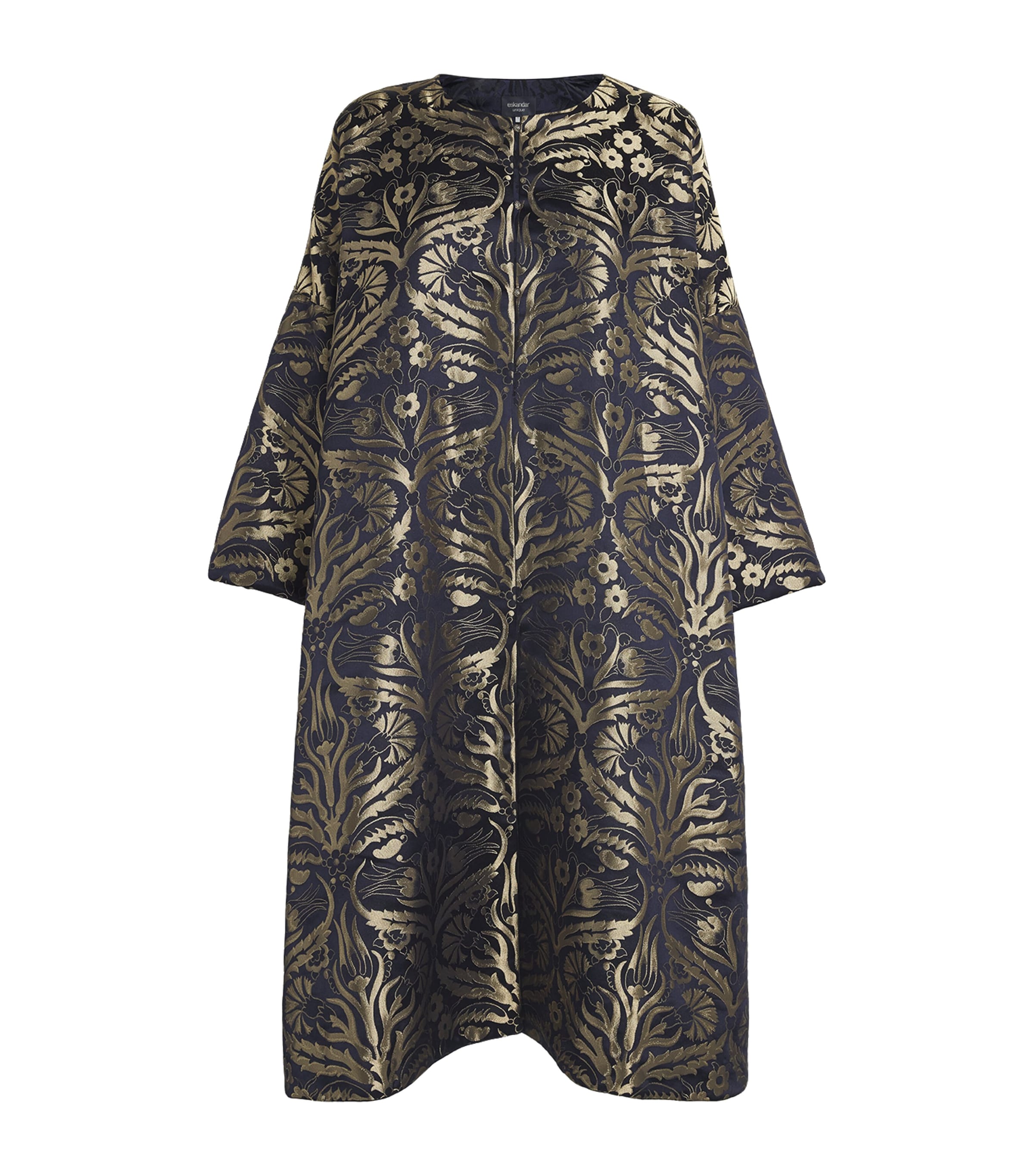 Eskandar Reversible Floral Jacquard Coat In Blue