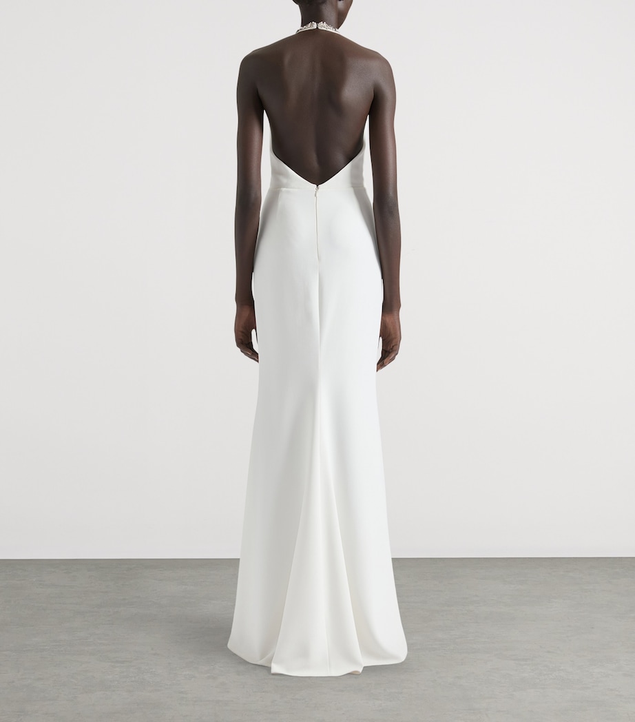 Satin Embellished Halterneck Dress IVORY Image 3