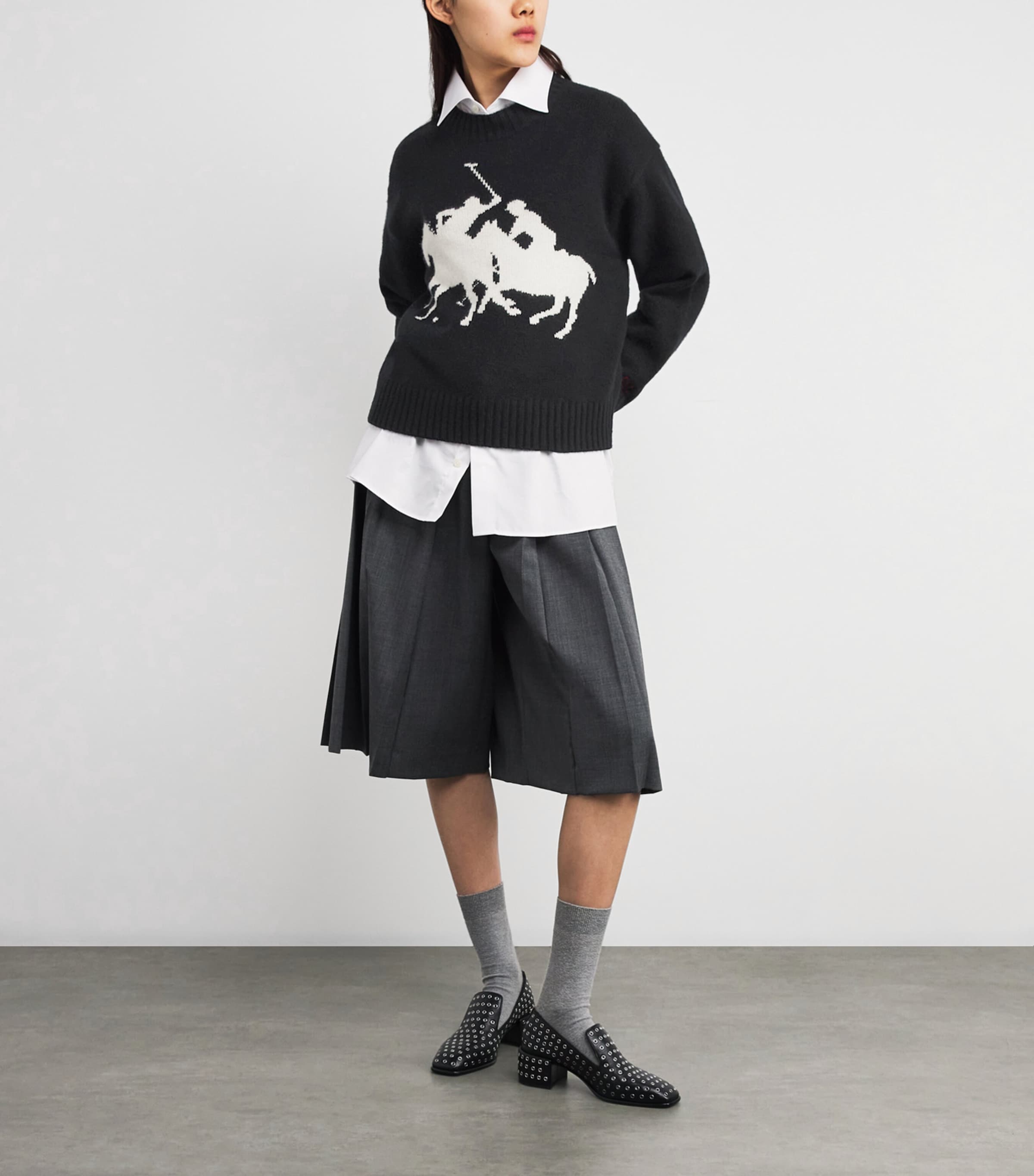 Wool Polo Intarsia Sweater POLO BLACK MULTI Image 2