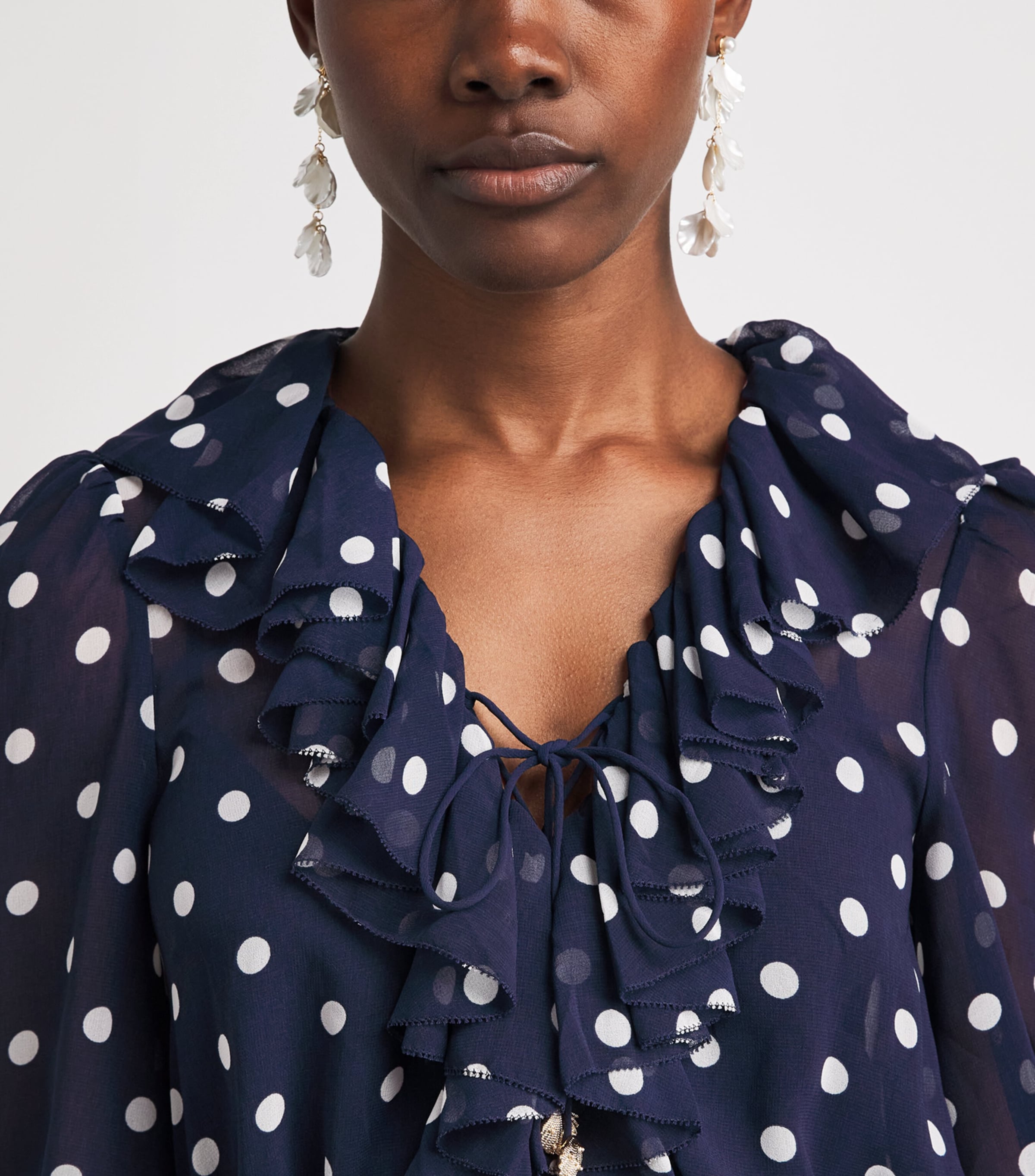 Self-Portrait Womens Tiered Polka-Dot Midi Dress Navy Image 3