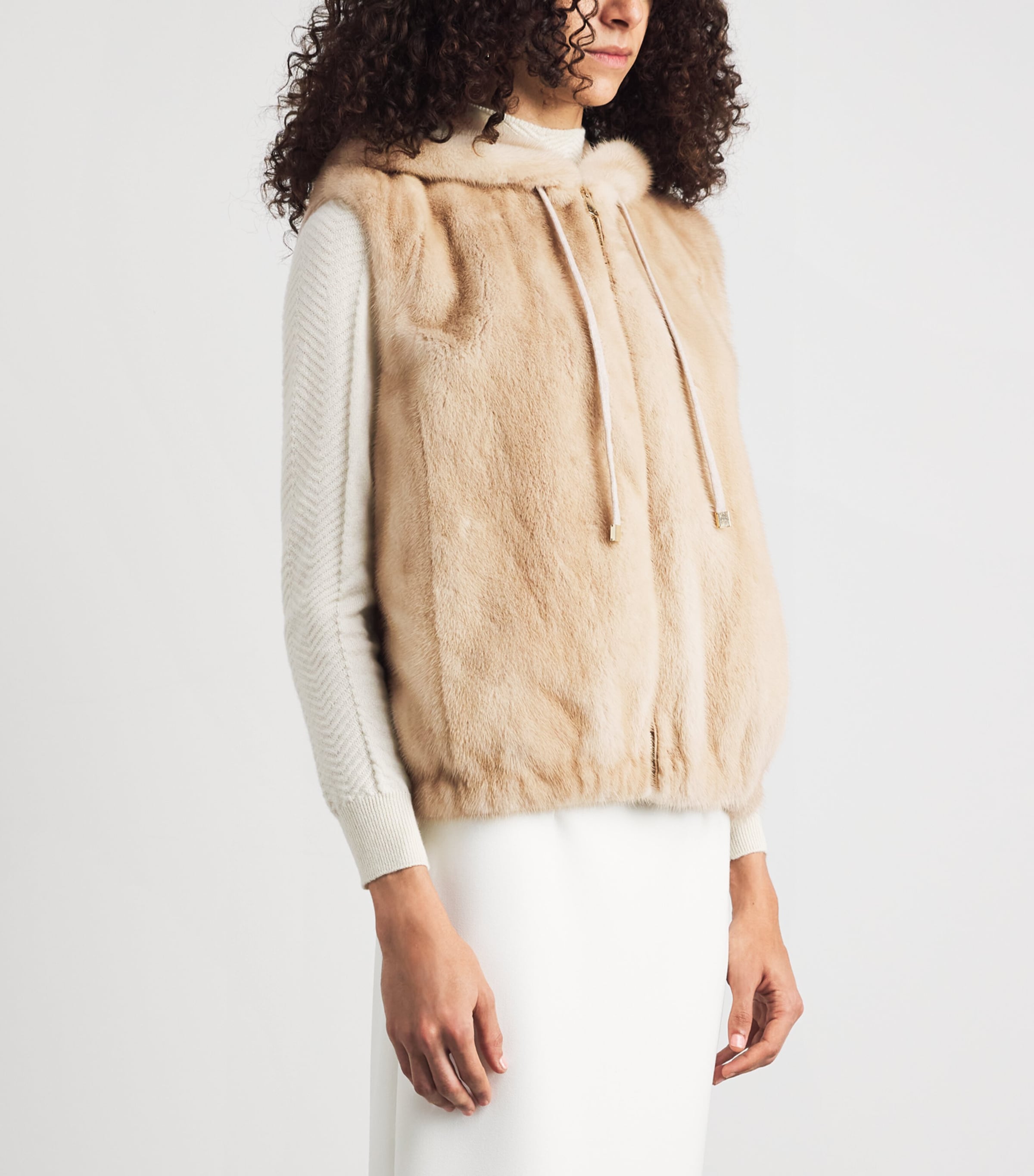 Fabiana Filippi Womens Mink Fur Hooded Gilet Acero Image 4