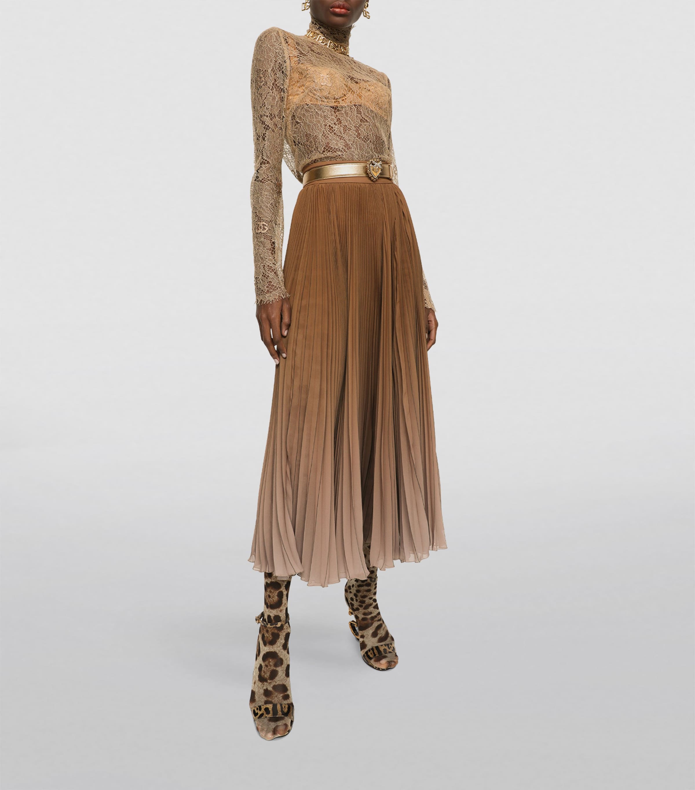 Dolce&Gabbana Womens Lace DG Logo Top Sand Image 4