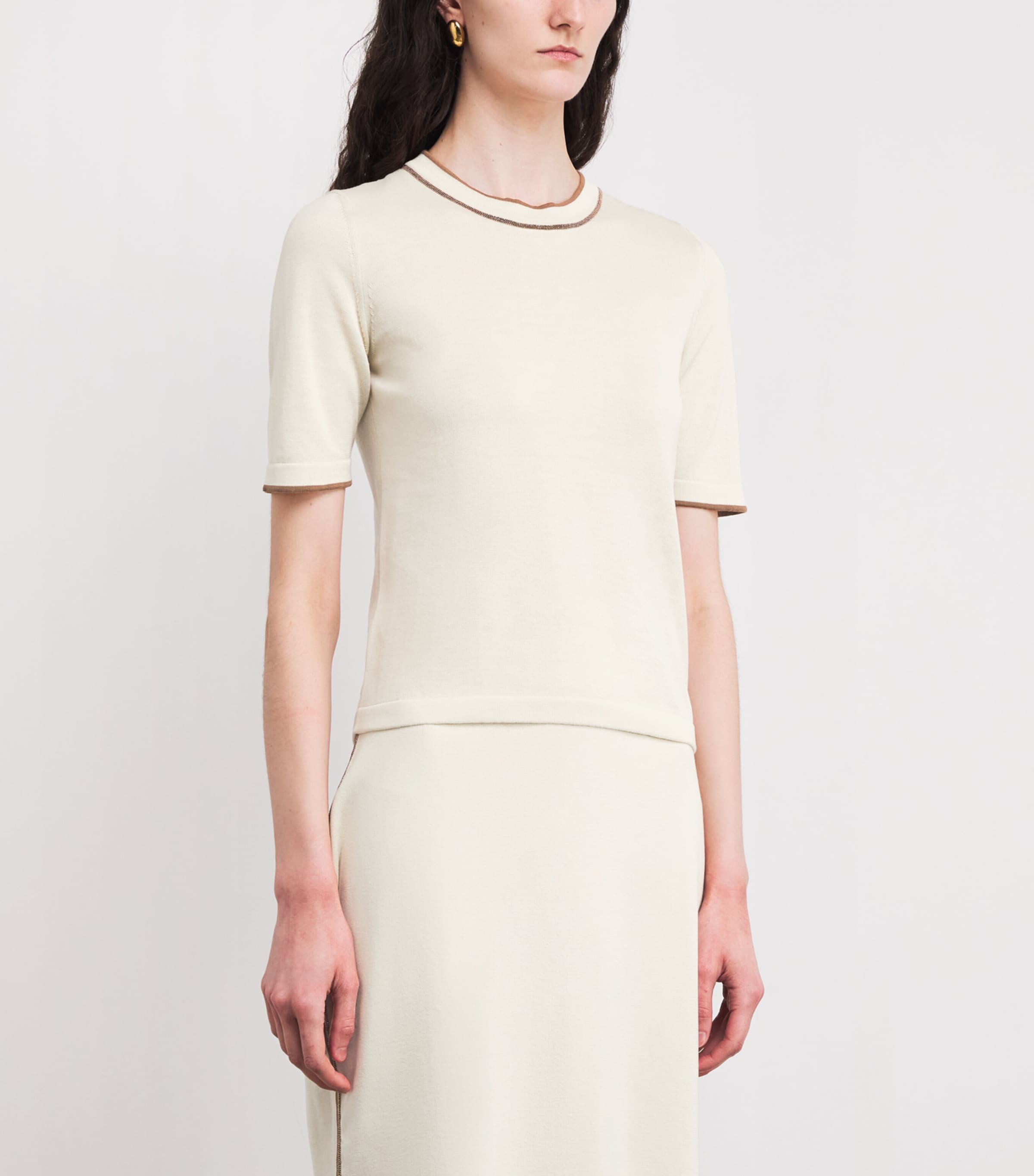 Cotton Embellished-Neck T-Shirt VR1 BURRO/VIMINI Image 3