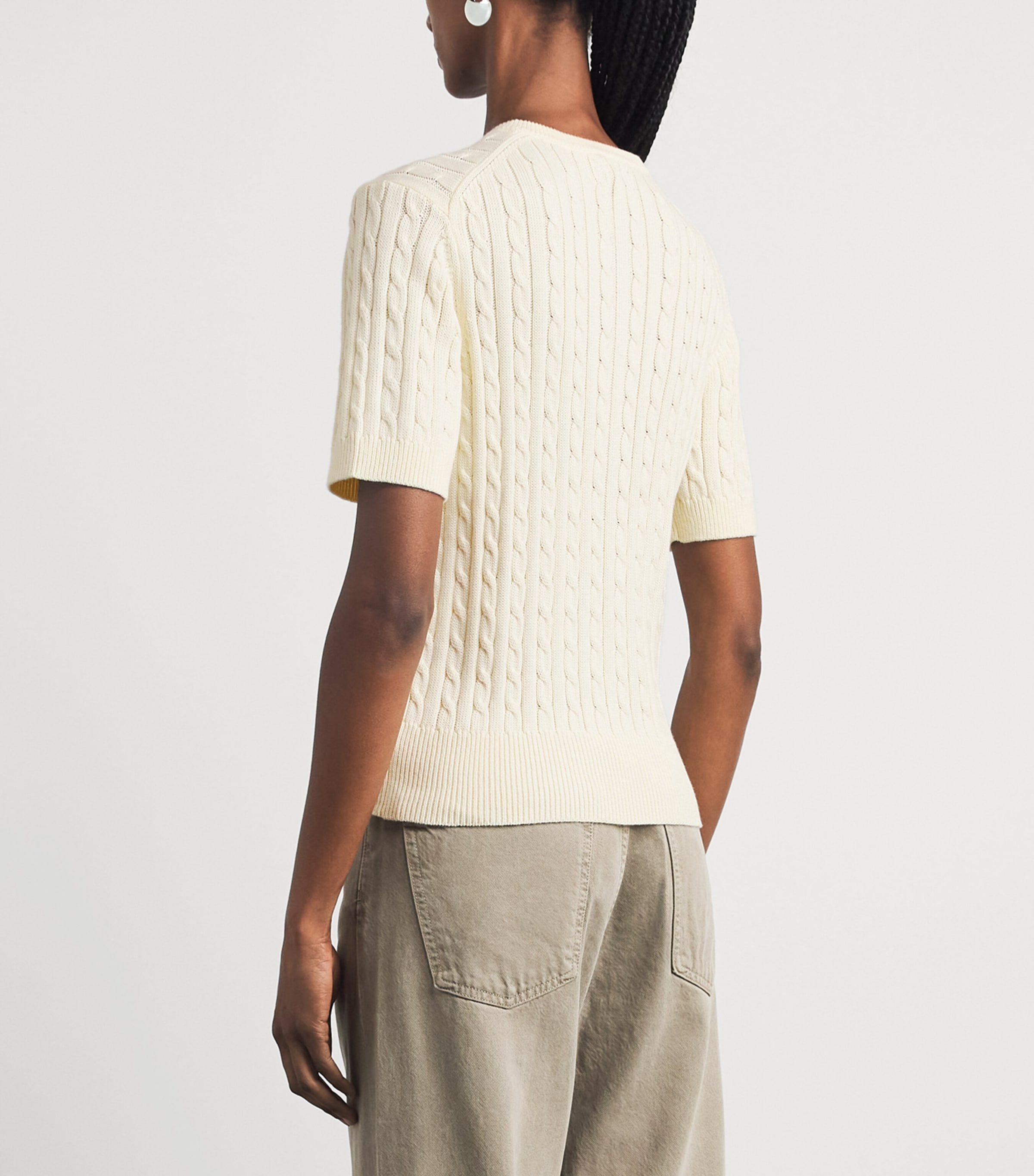 Polo Ralph Lauren Womens Cable-Knit Short-Sleeve Henley Sweater Clubhouse Cream Image 5