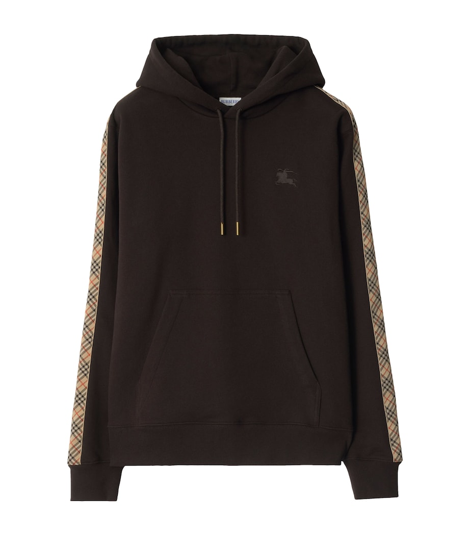 Cotton Check-Trim Slim Hoodie CLOVE BROWN Image 1