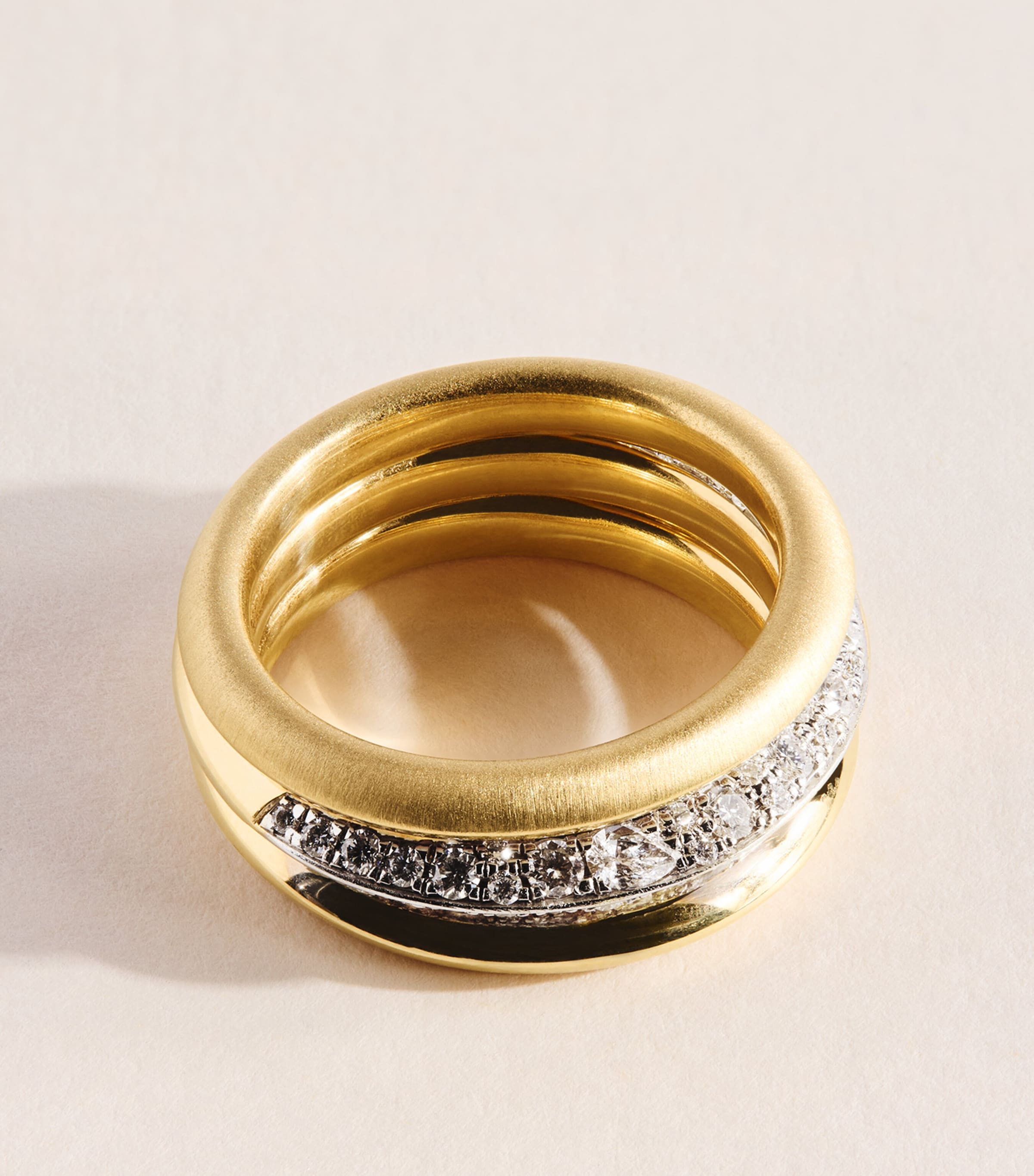 Jade Trau Yellow Gold and Diamond Pavé Triple Frankie Ring Yellow Gold Image 3